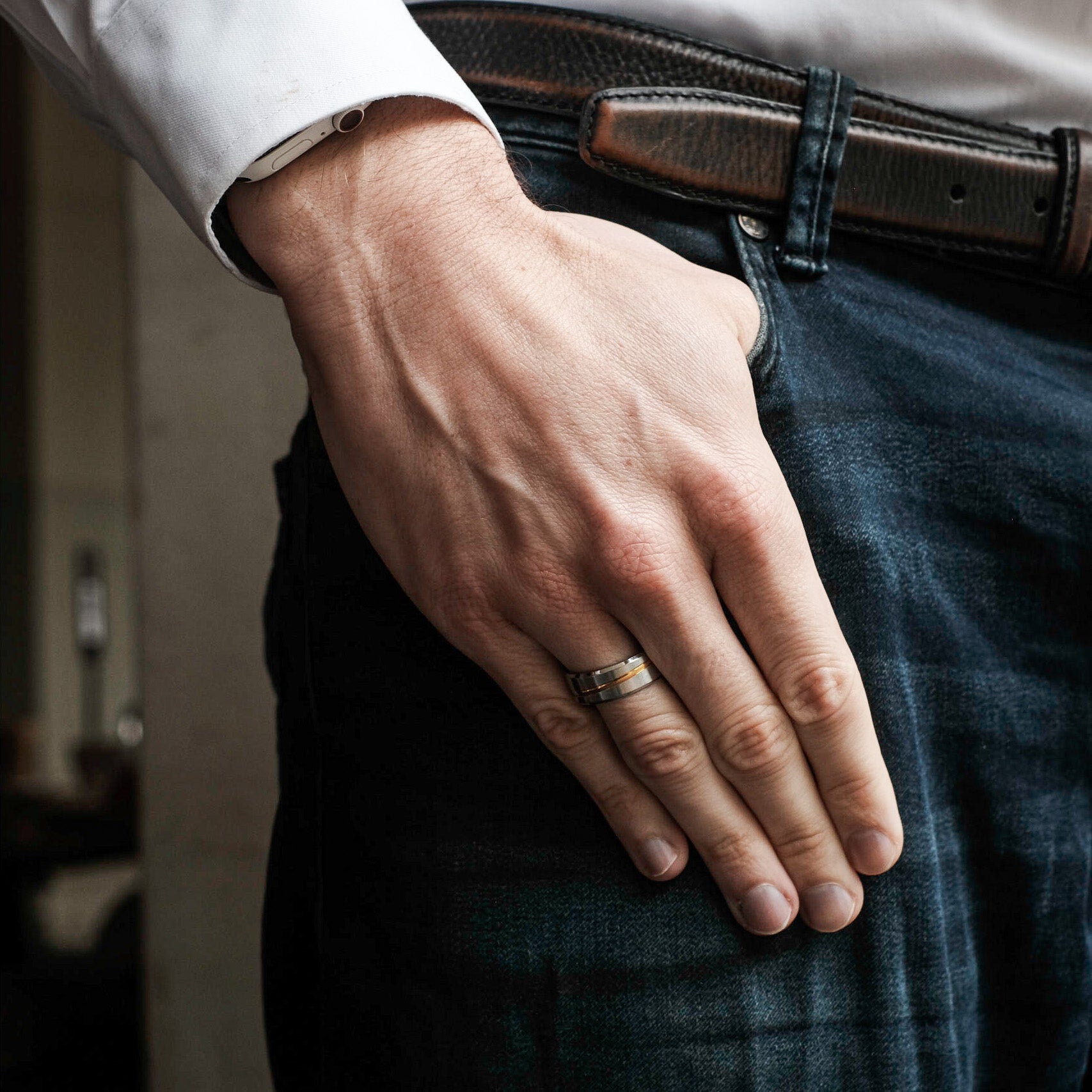 The Finley - Brushed Beveled Titanium Ring