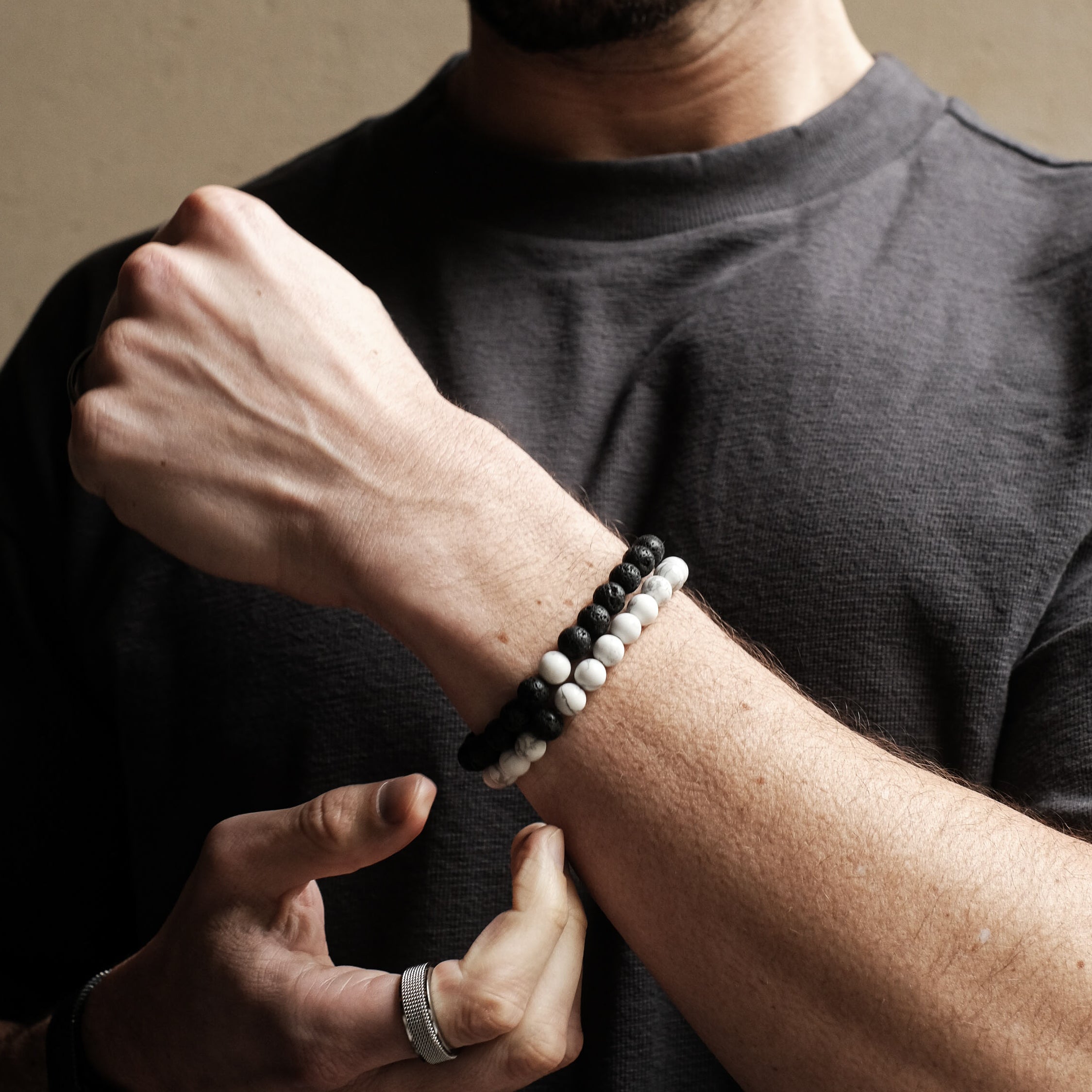 Black Lava & White Marble Bracelet Set