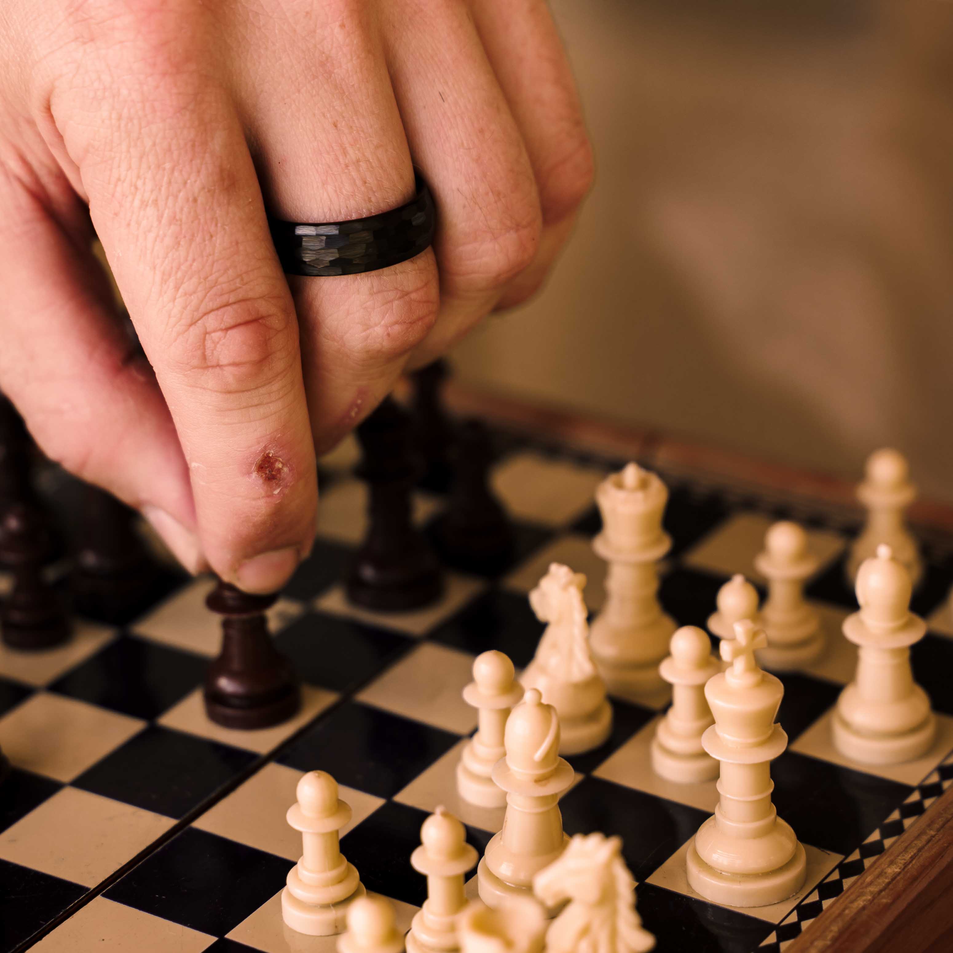 The Dusk - Black 8mm Hammered Tungsten Ring