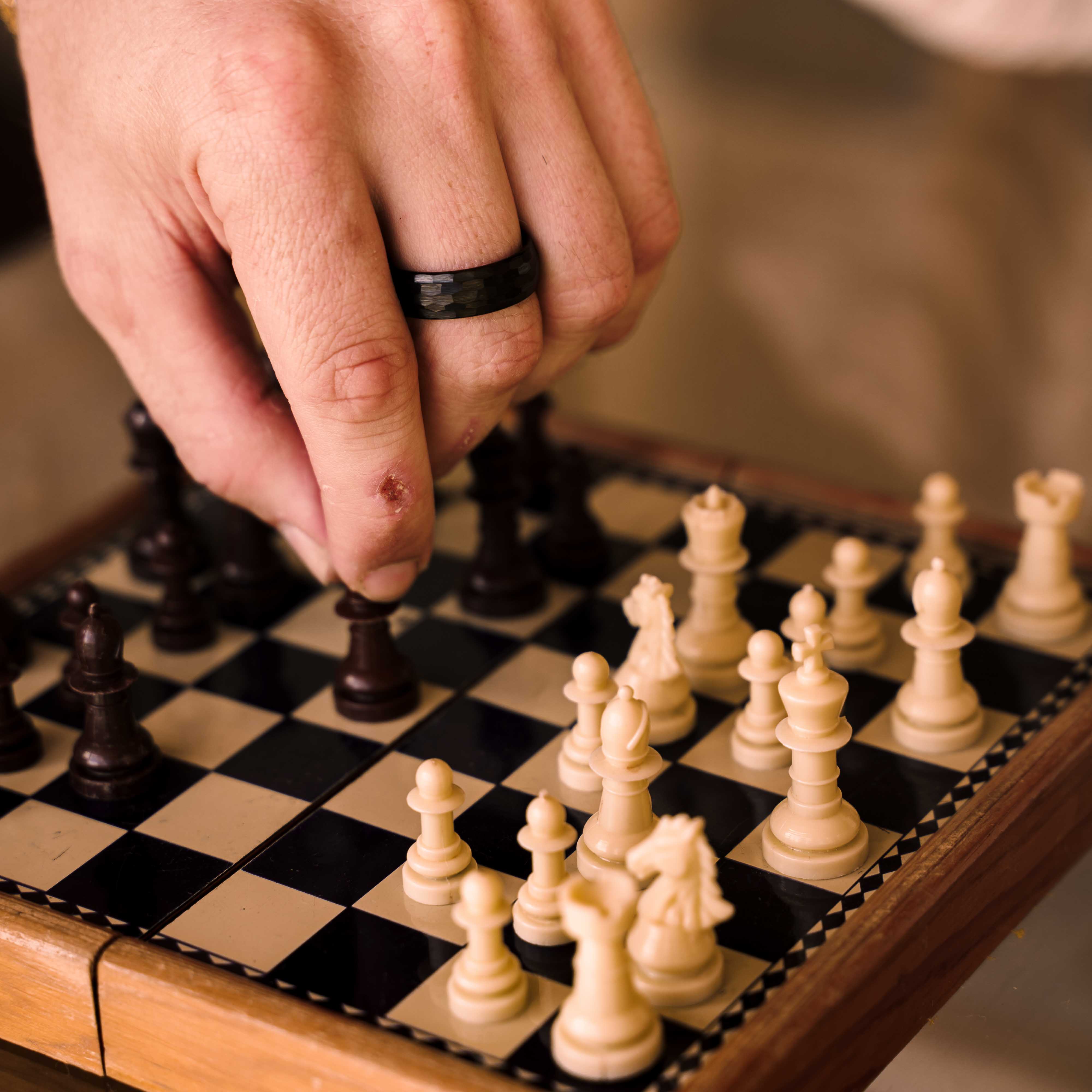 The Dusk - Black 8mm Hammered Tungsten Ring
