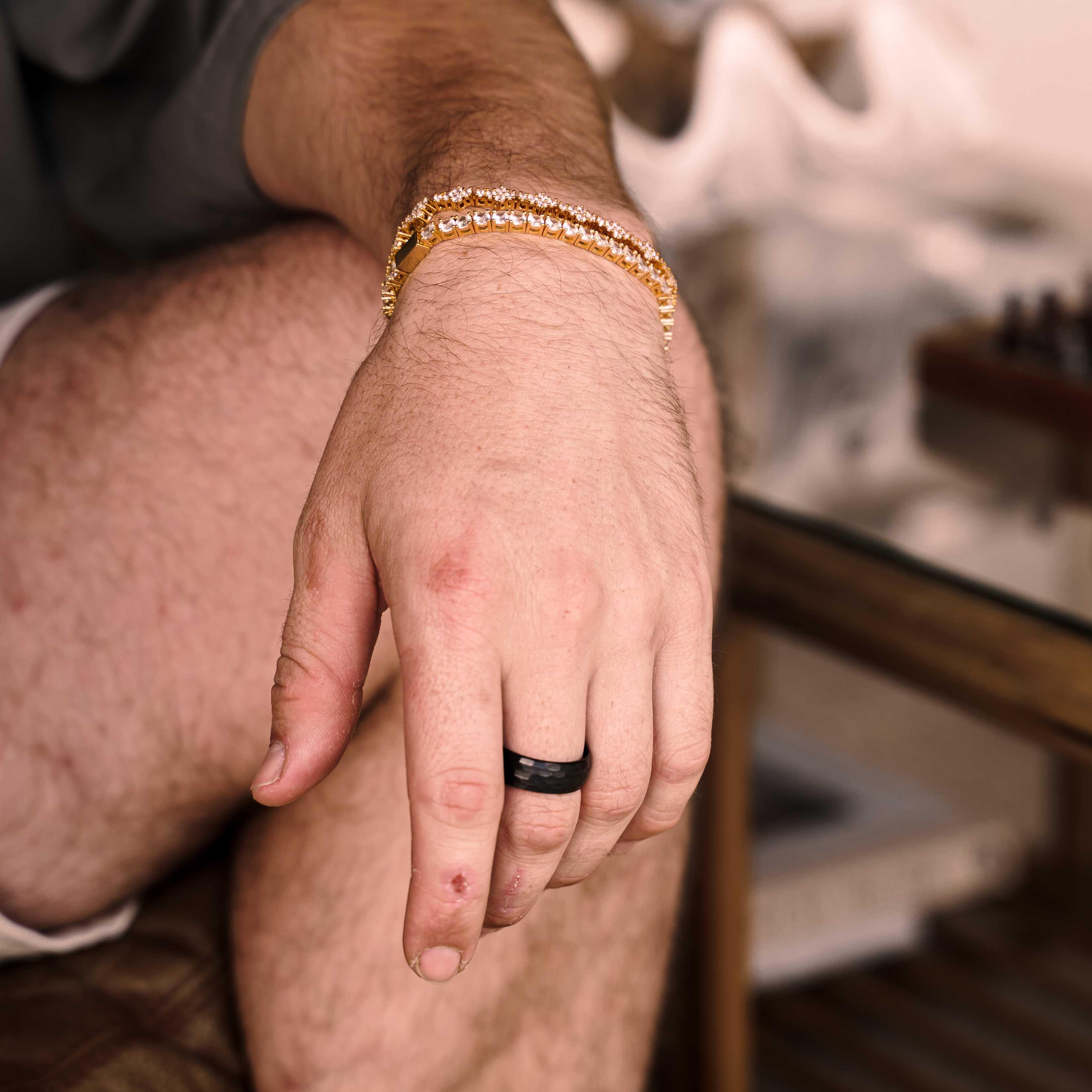 The Dusk - Black 8mm Hammered Tungsten Ring