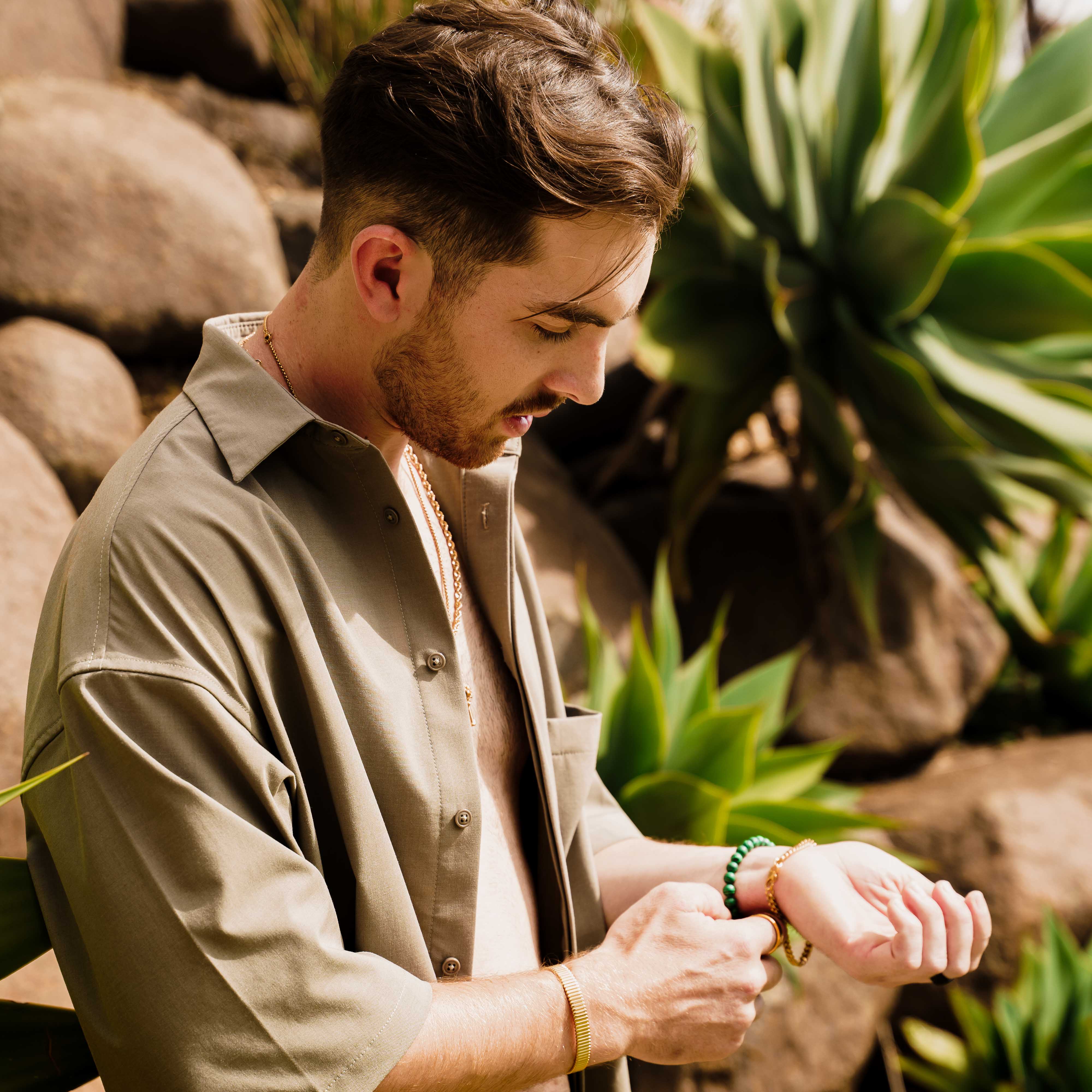 Ribbed Cuff Bangle (Silver)