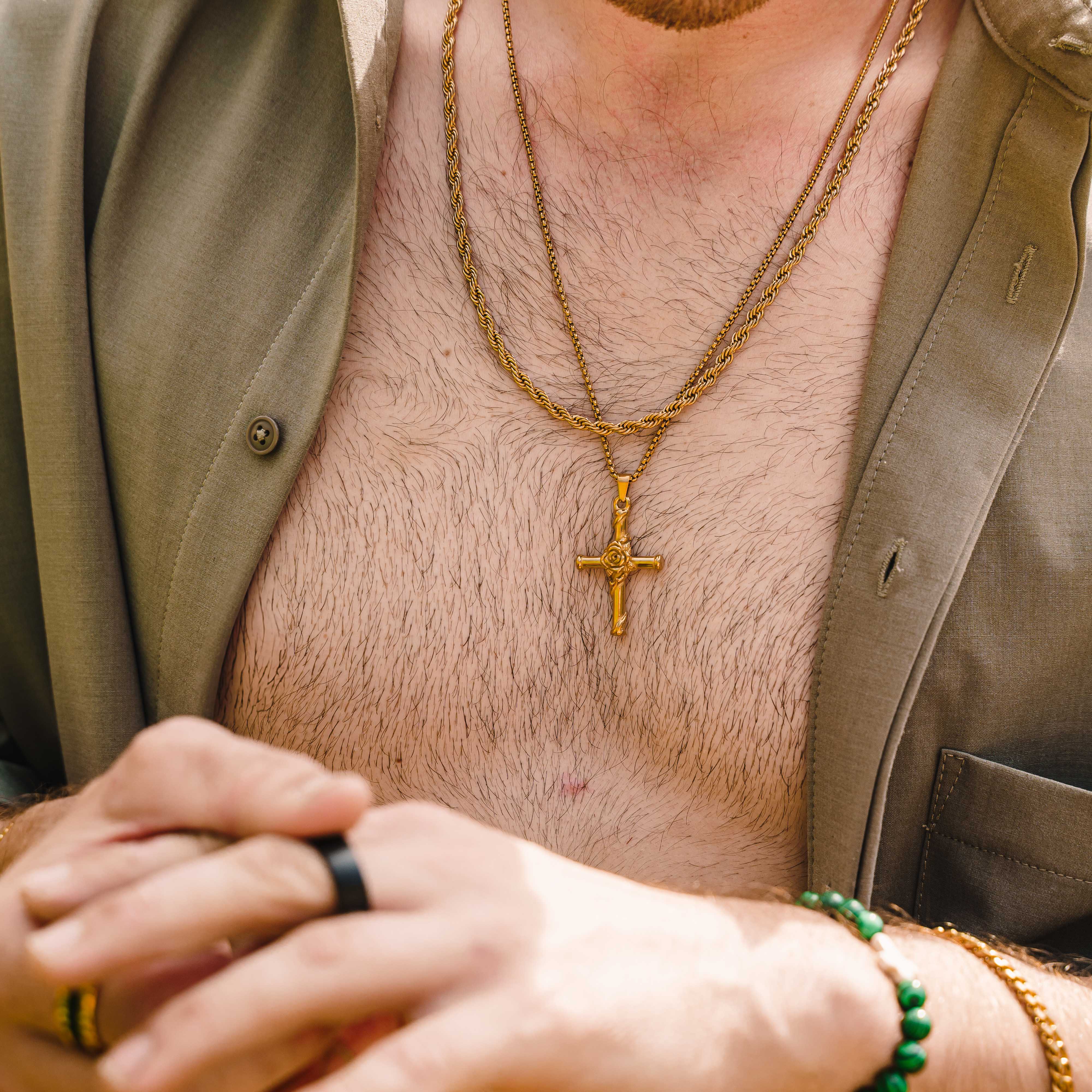 Cross Rose Pendant Necklace (Gold)