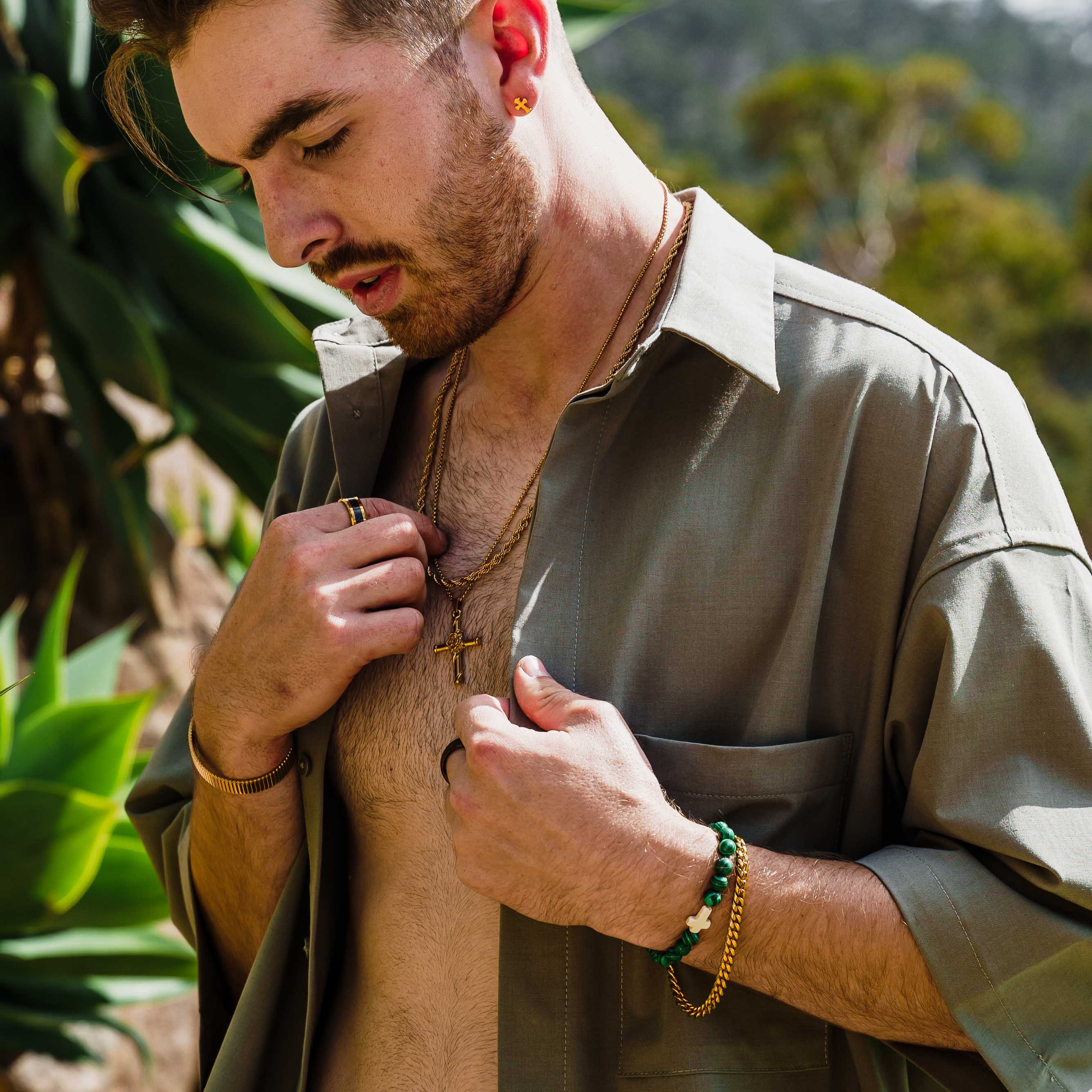 Malachite Cross Beaded Bracelet