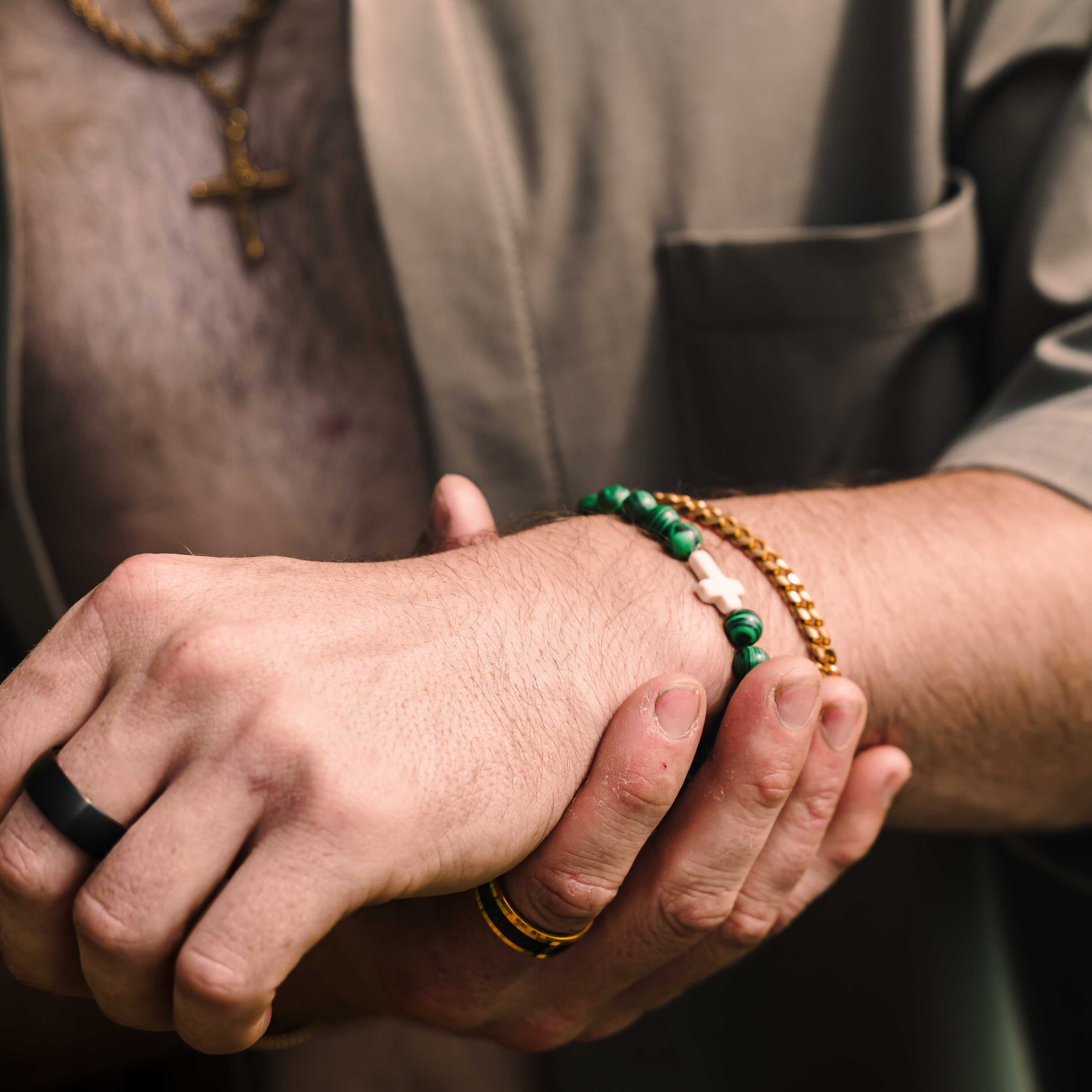 Malachite Cross Beaded Bracelet