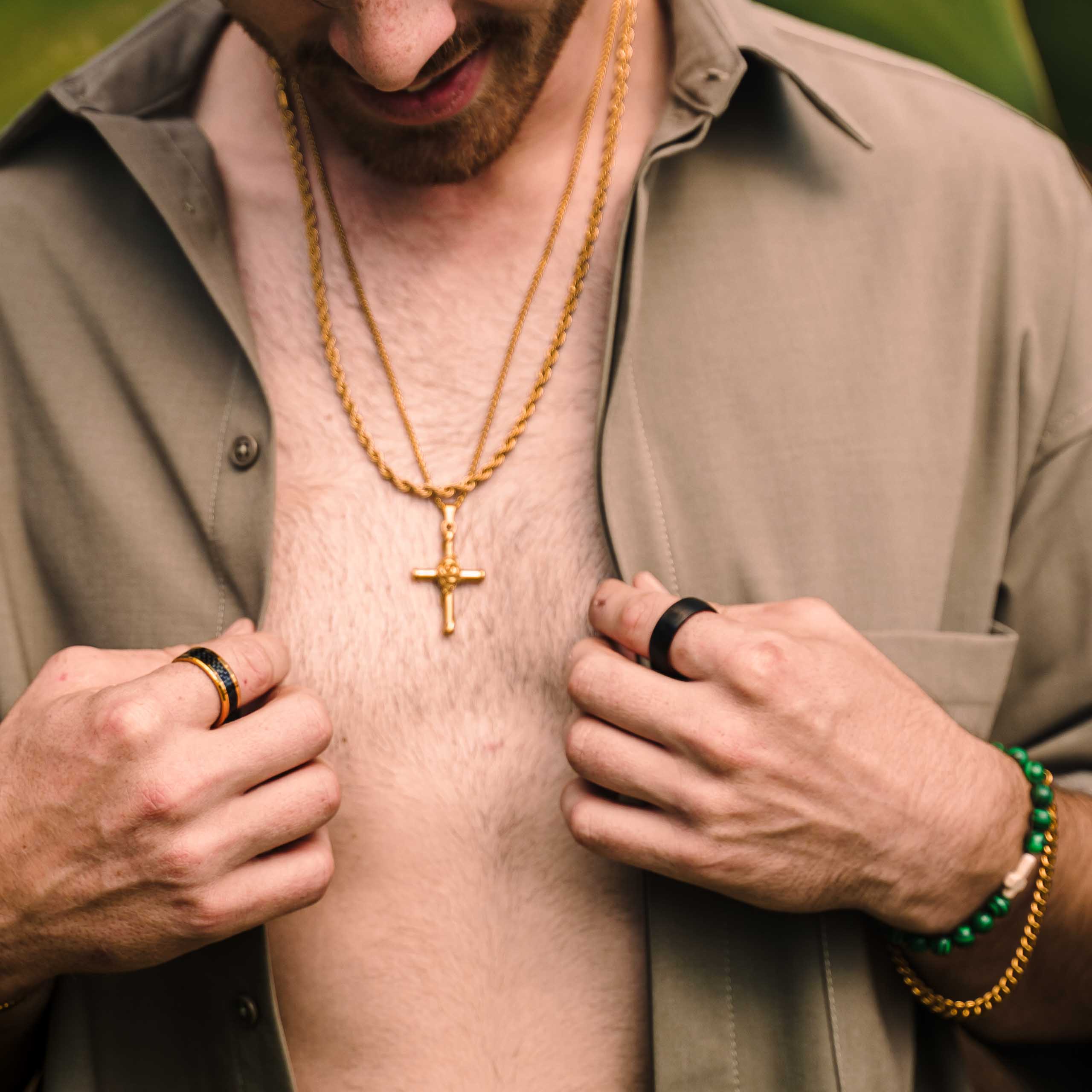 The Mr Interesting - Black Carbon Fibre Gold Tungsten Beveled Ring