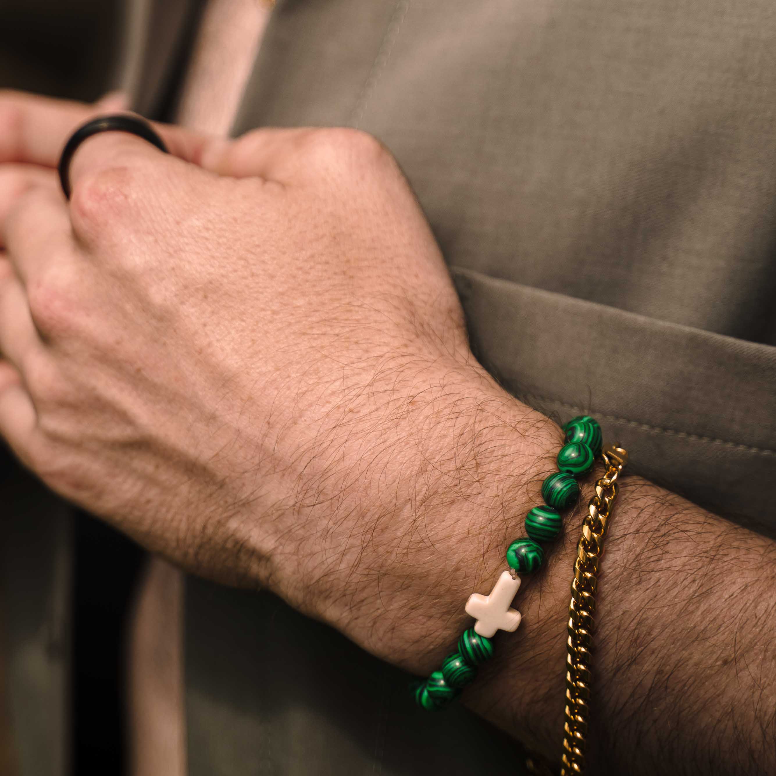 Malachite Cross Beaded Bracelet