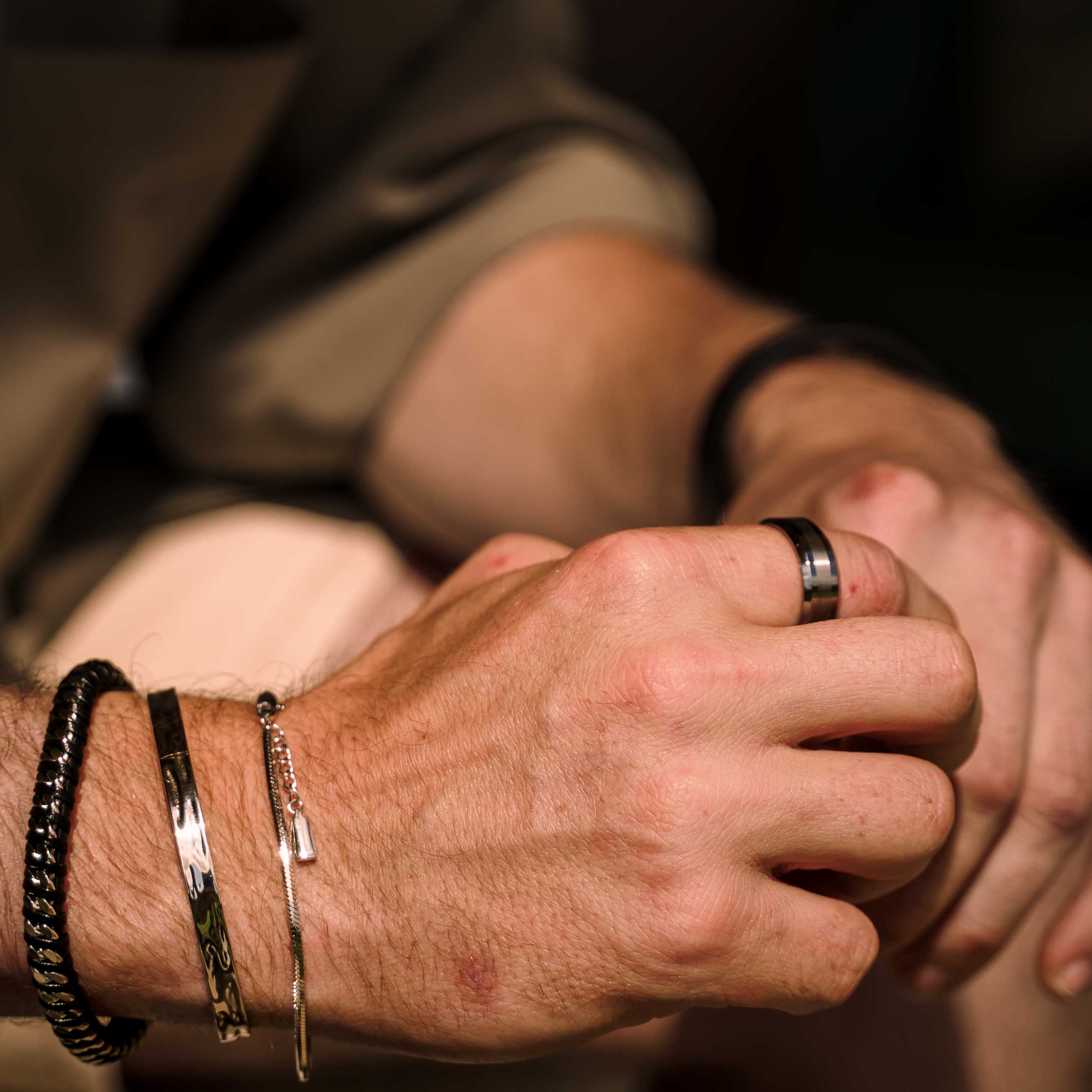 Black Leather Cuban Stainless Steel Bracelet