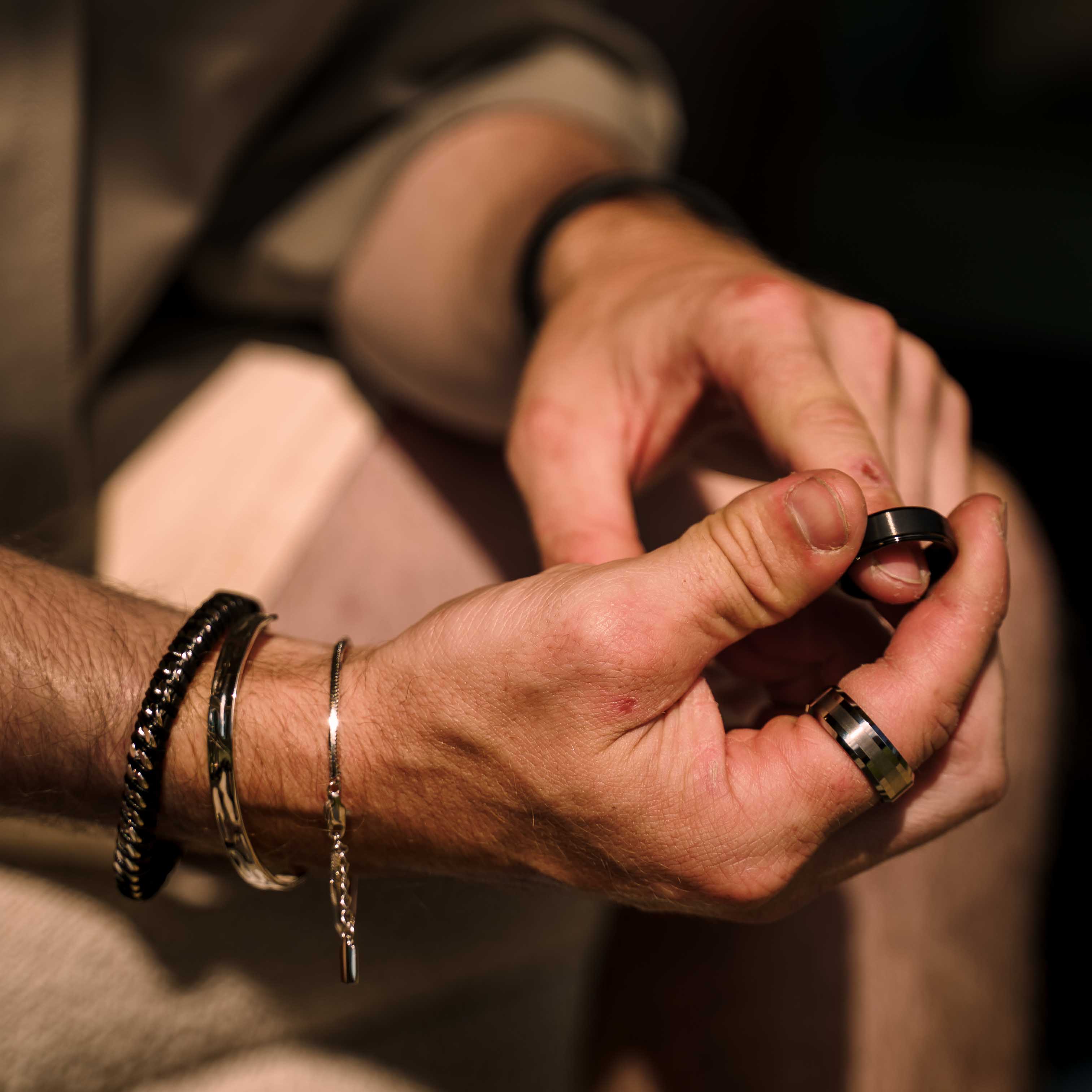 Black Leather Cuban Stainless Steel Bracelet