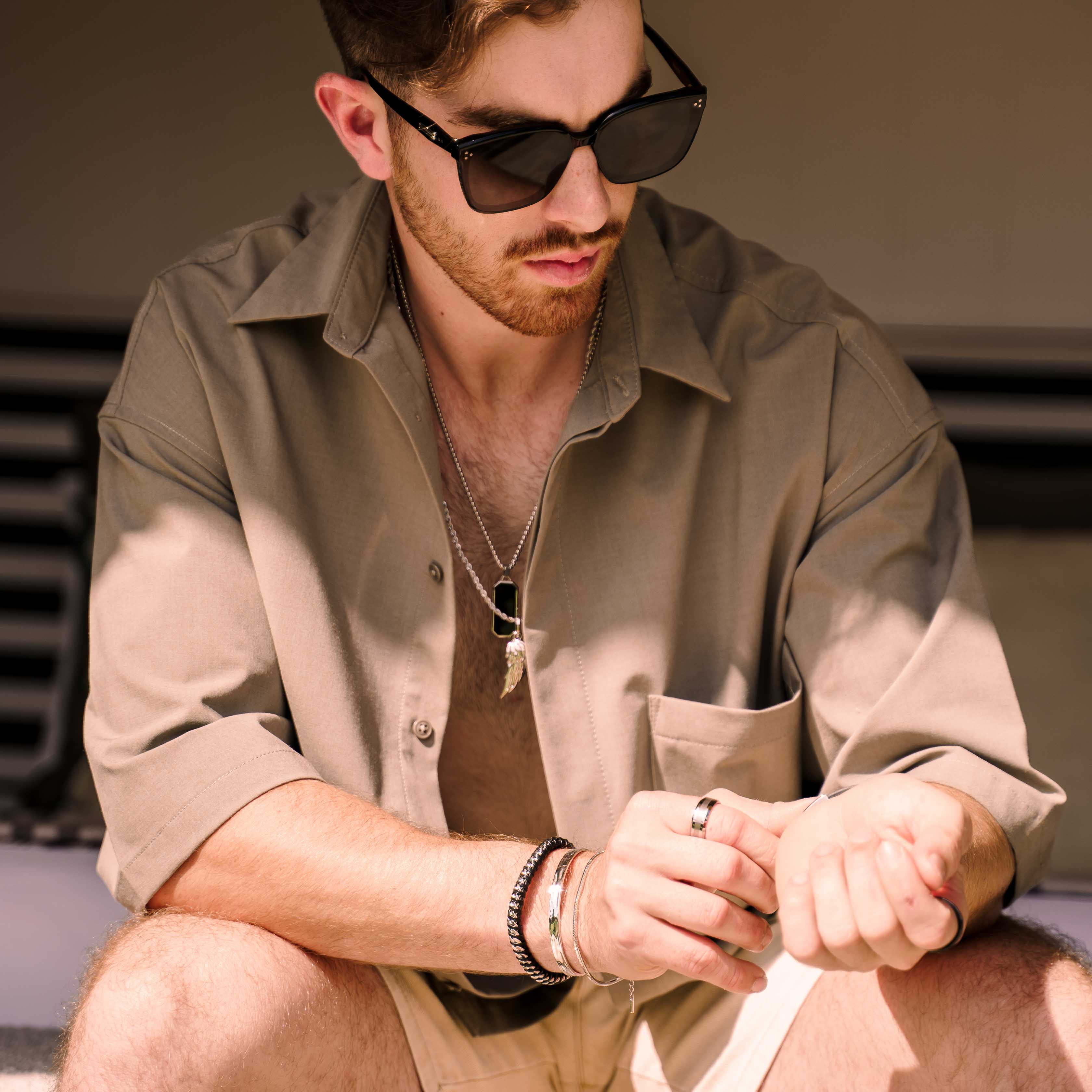 Black Leather Cuban Stainless Steel Bracelet