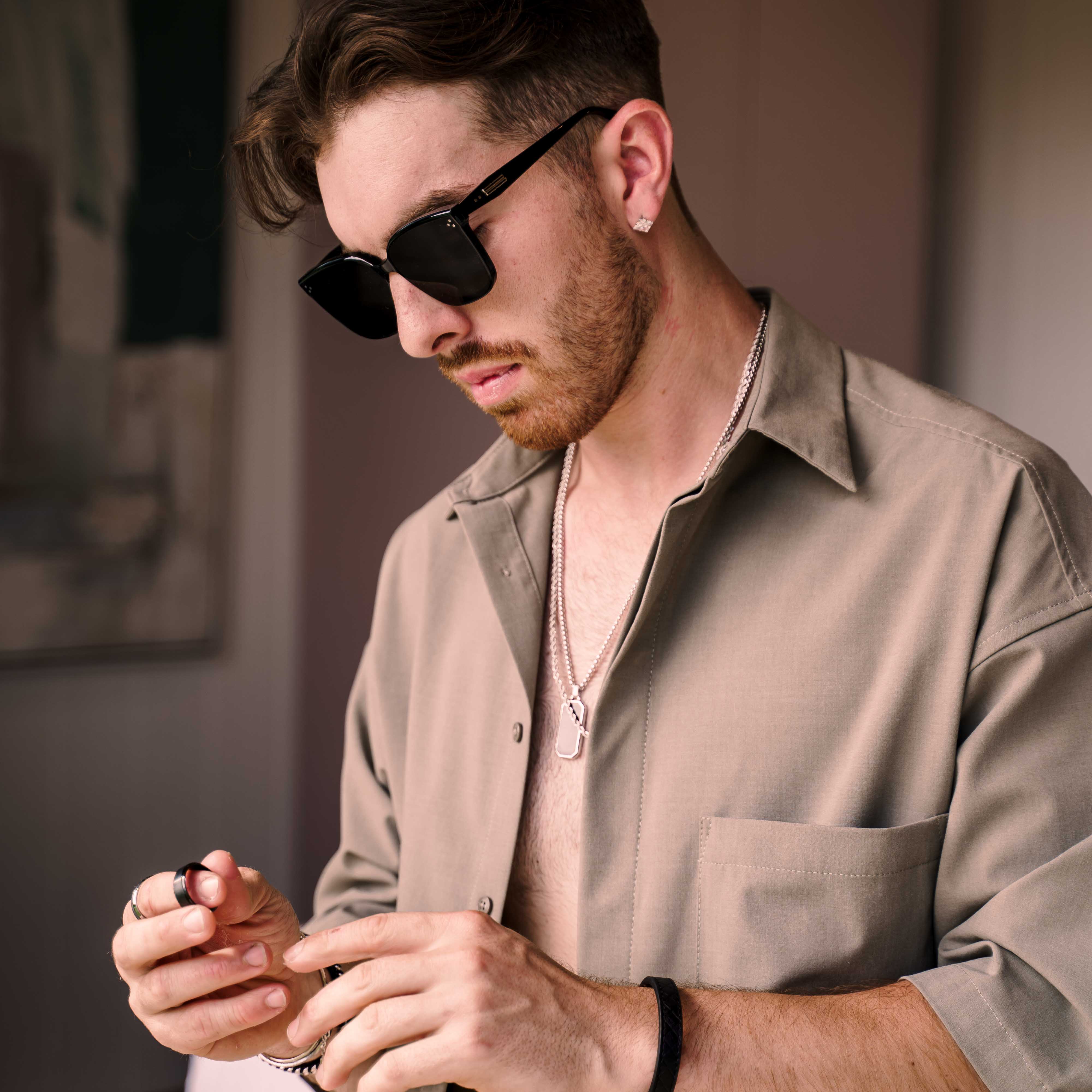 Dog Tag Lacquered Pendant Necklace (Silver)