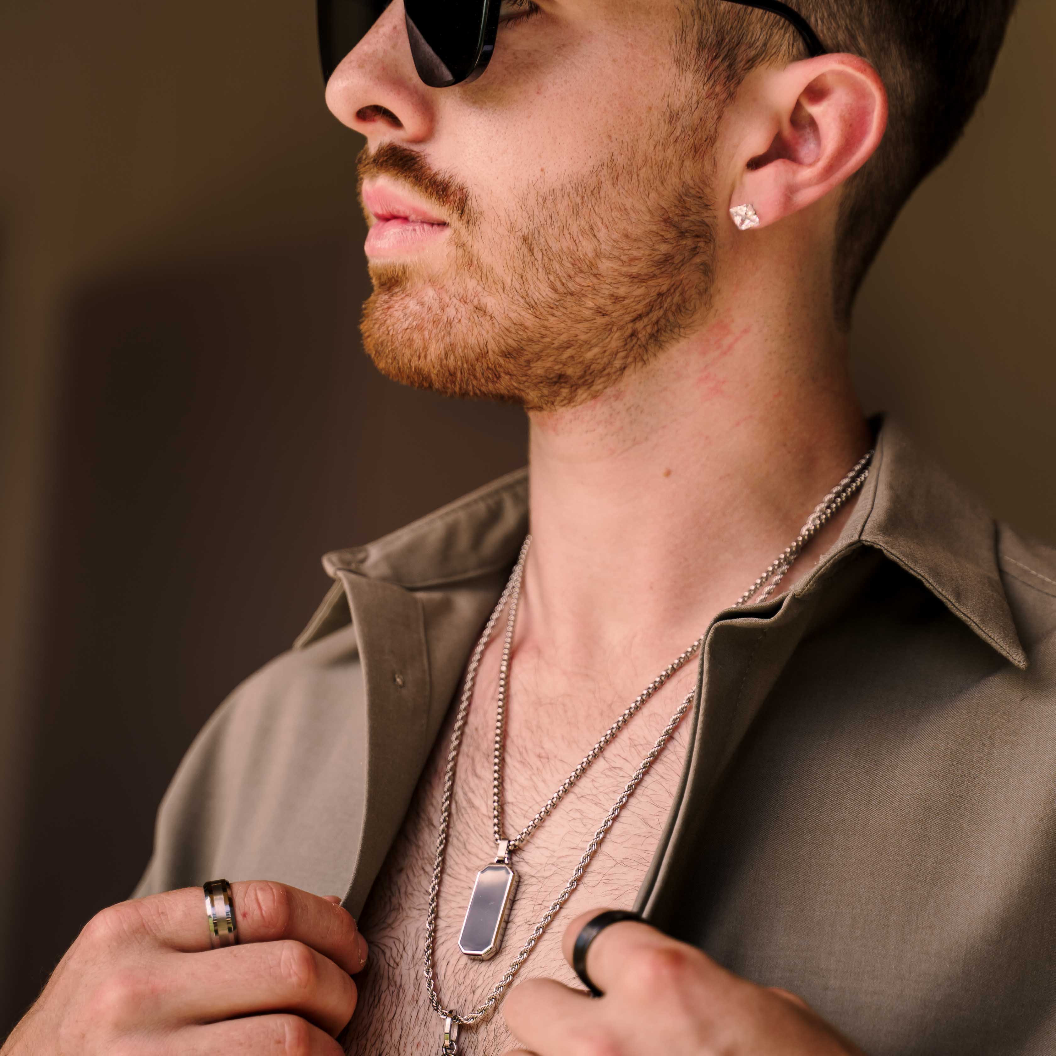 Dog Tag Lacquered Pendant Necklace (Silver)