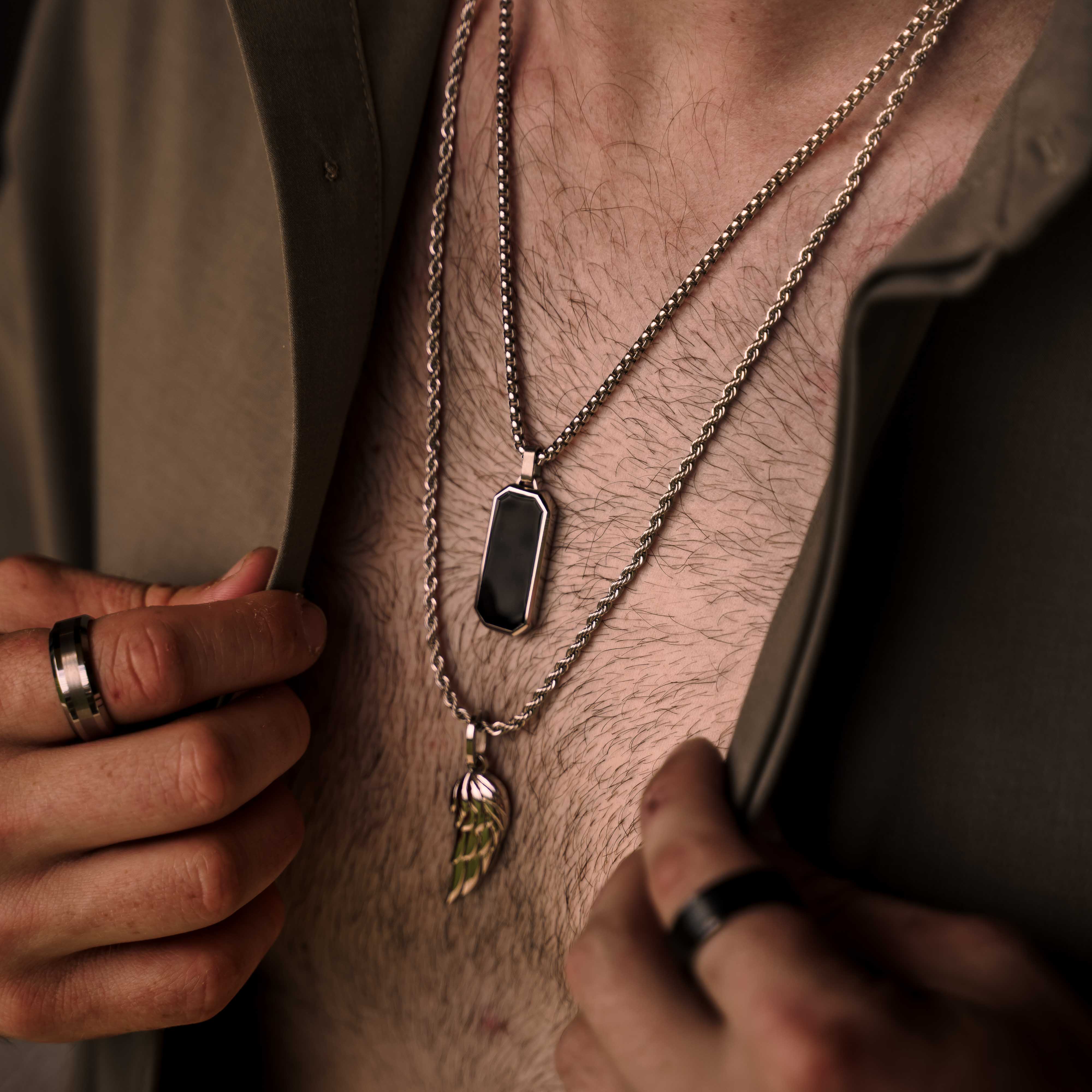 Dog Tag Lacquered Pendant Necklace (Silver)