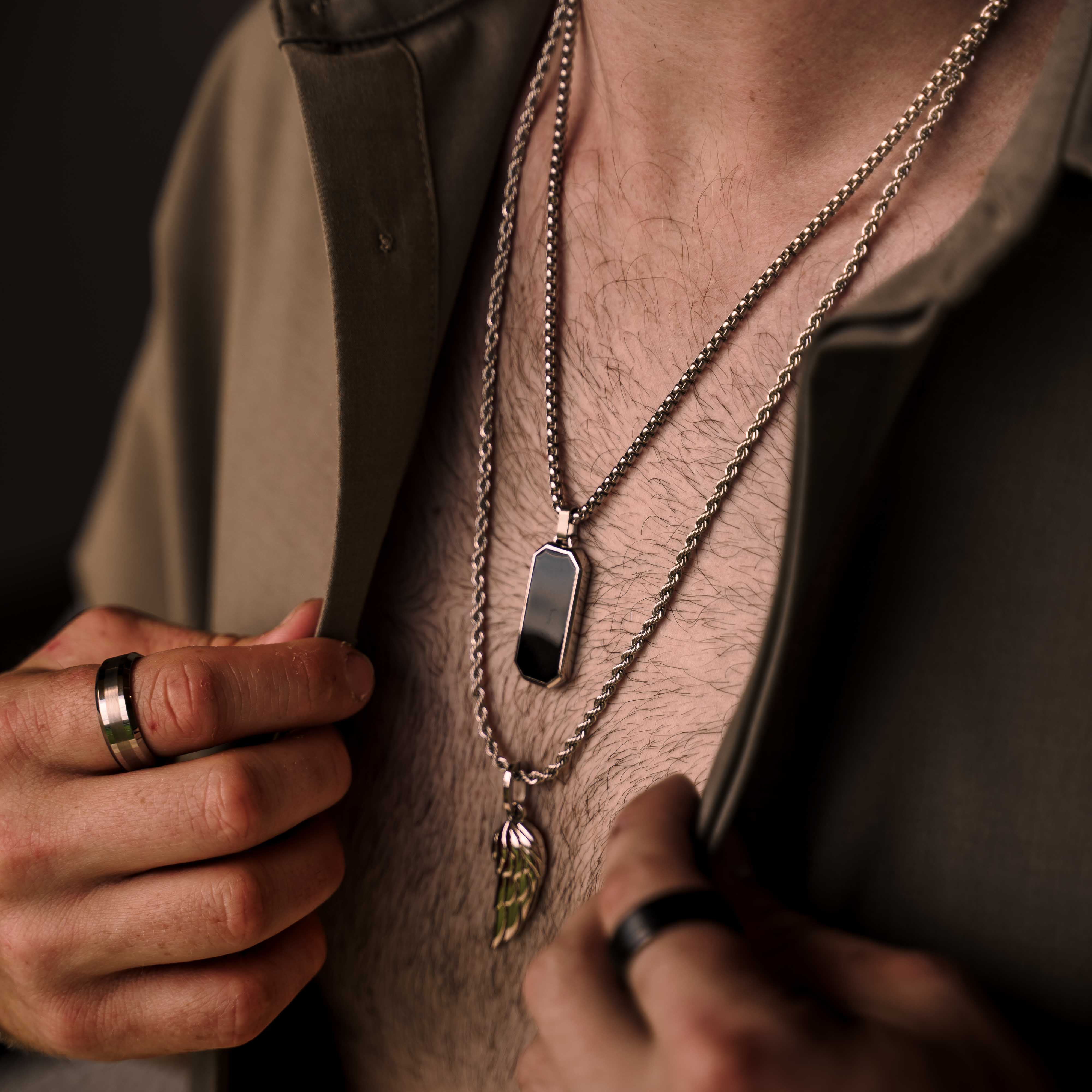 Dog Tag Lacquered Pendant Necklace (Silver)