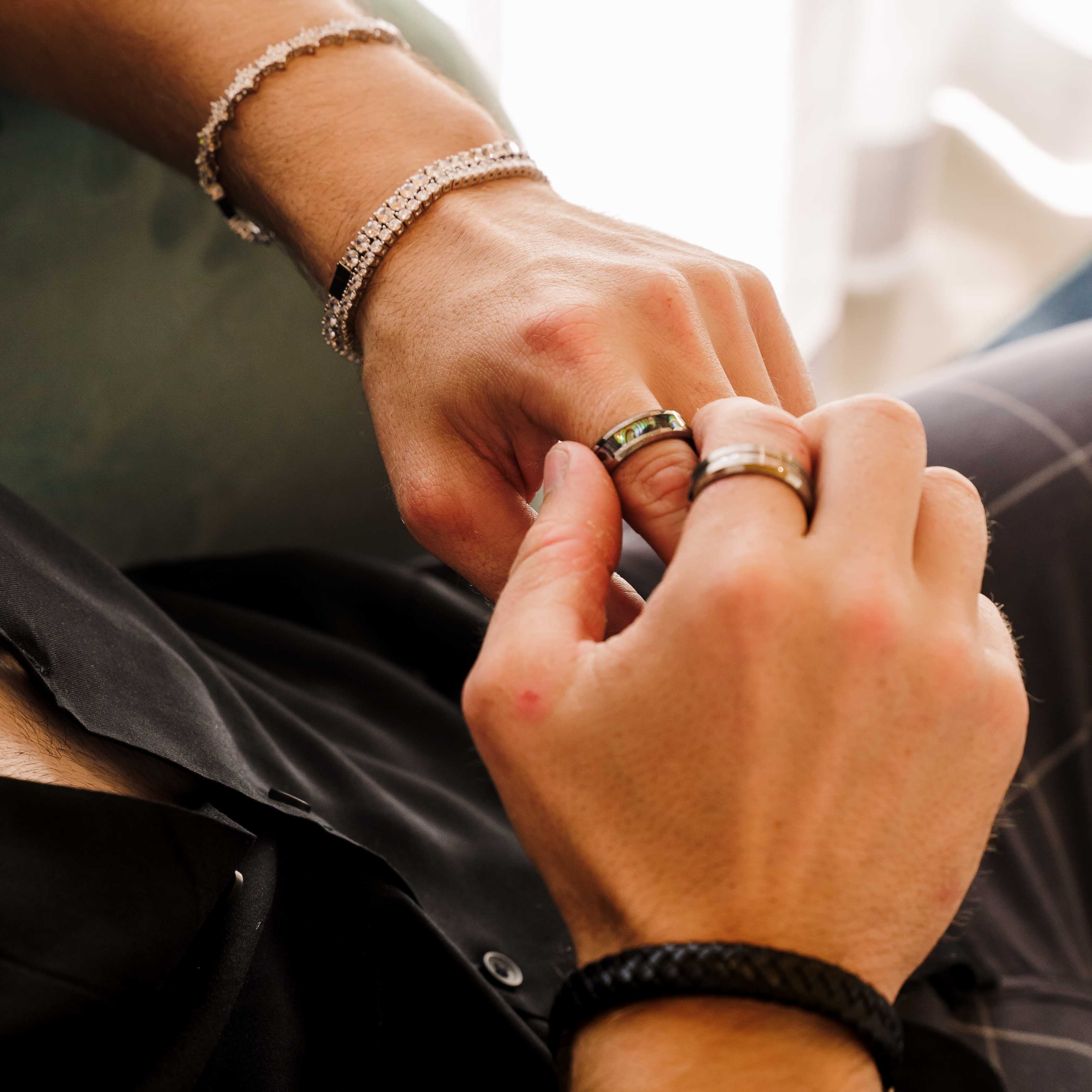 The Whirlwind - Silver Abalone Tungsten Ring