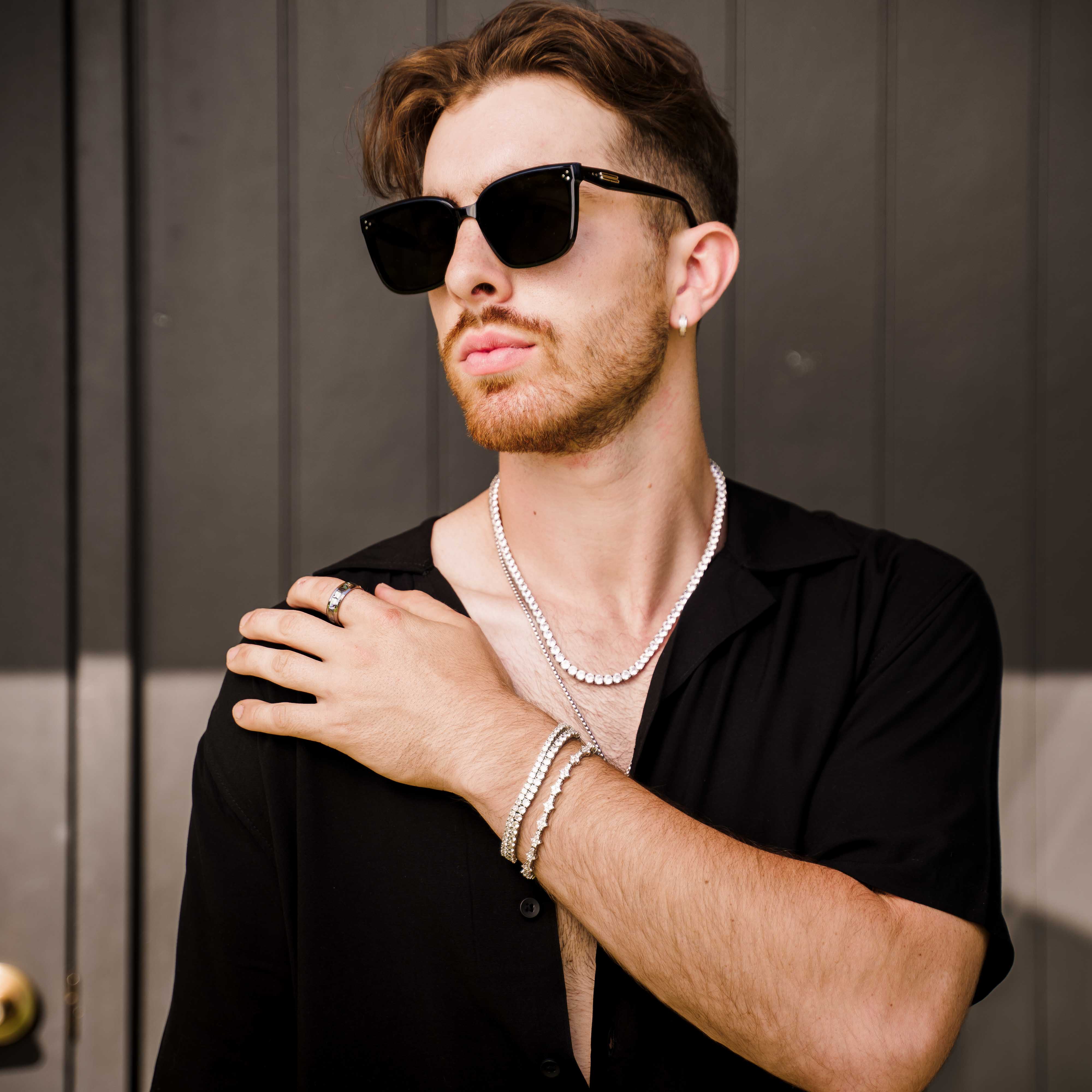 Clover Tennis Iced Chain Bracelet (Silver)