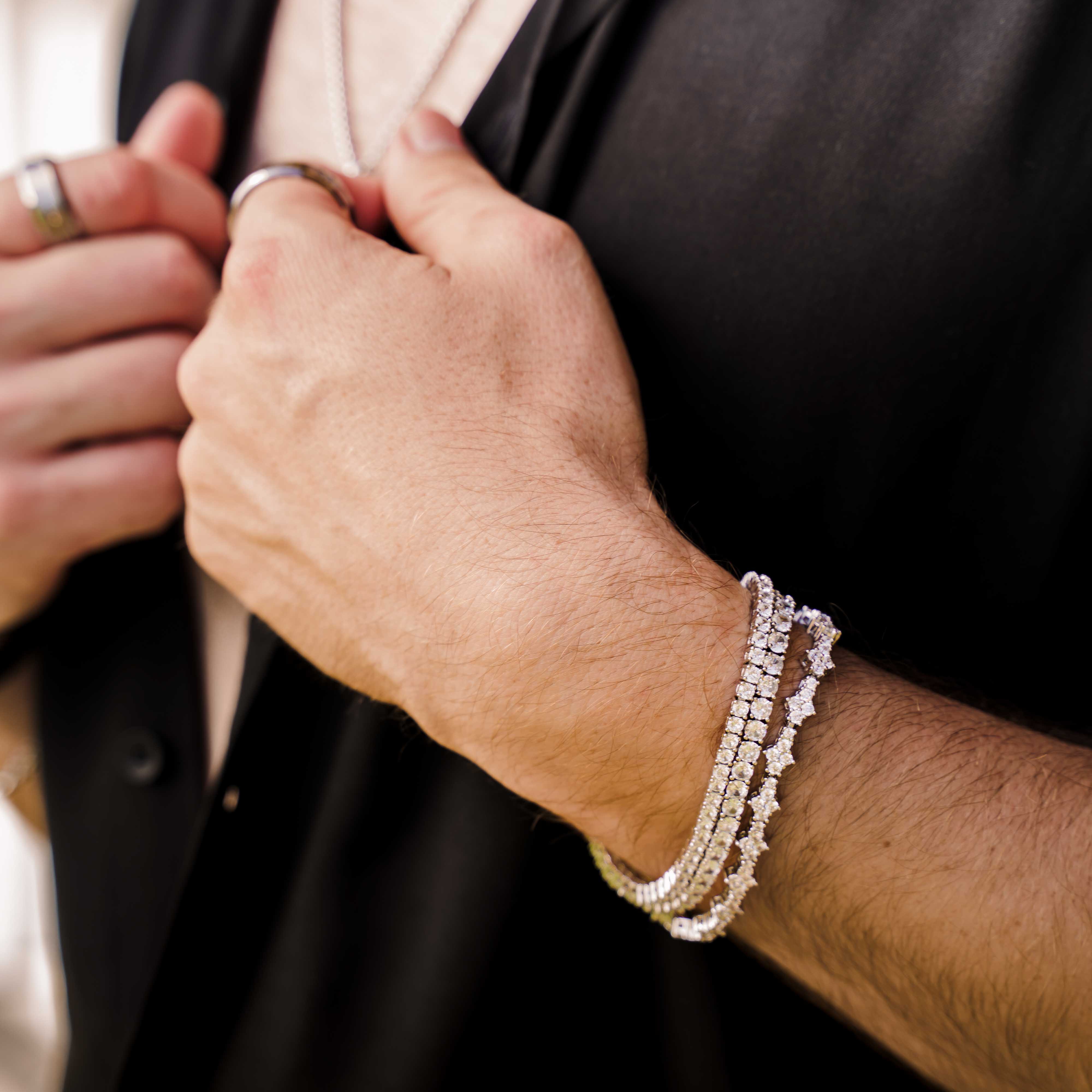 Clover Tennis Iced Chain Bracelet (Silver)