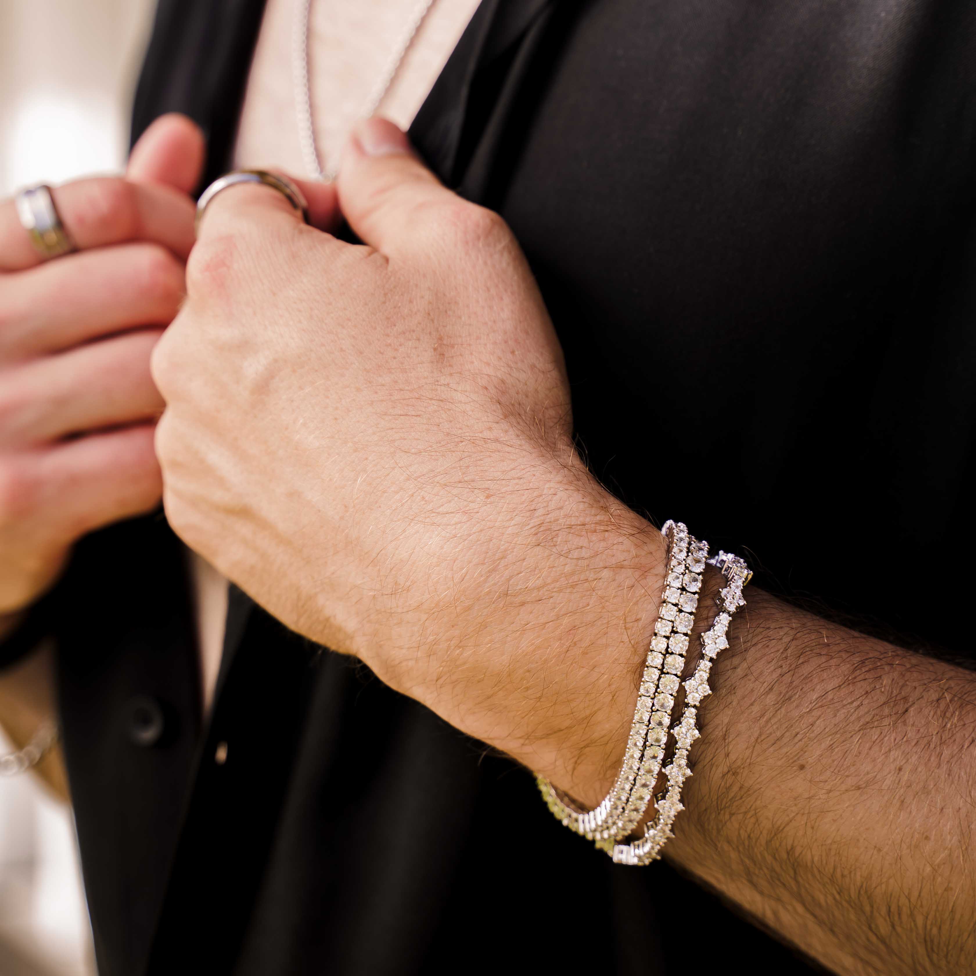 Clover Tennis Iced Chain Bracelet (Silver)