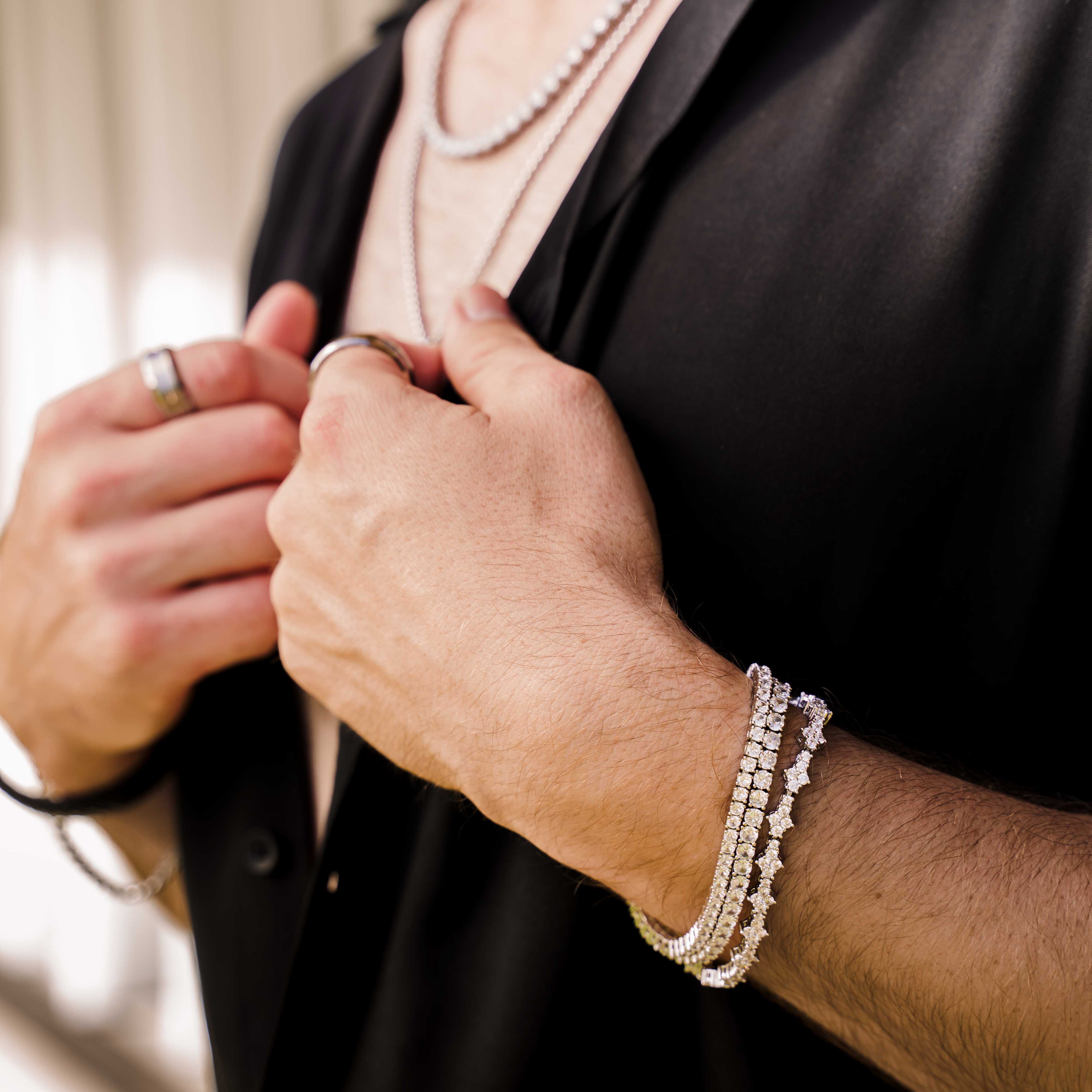 Clover Tennis Iced Chain Bracelet (Silver)