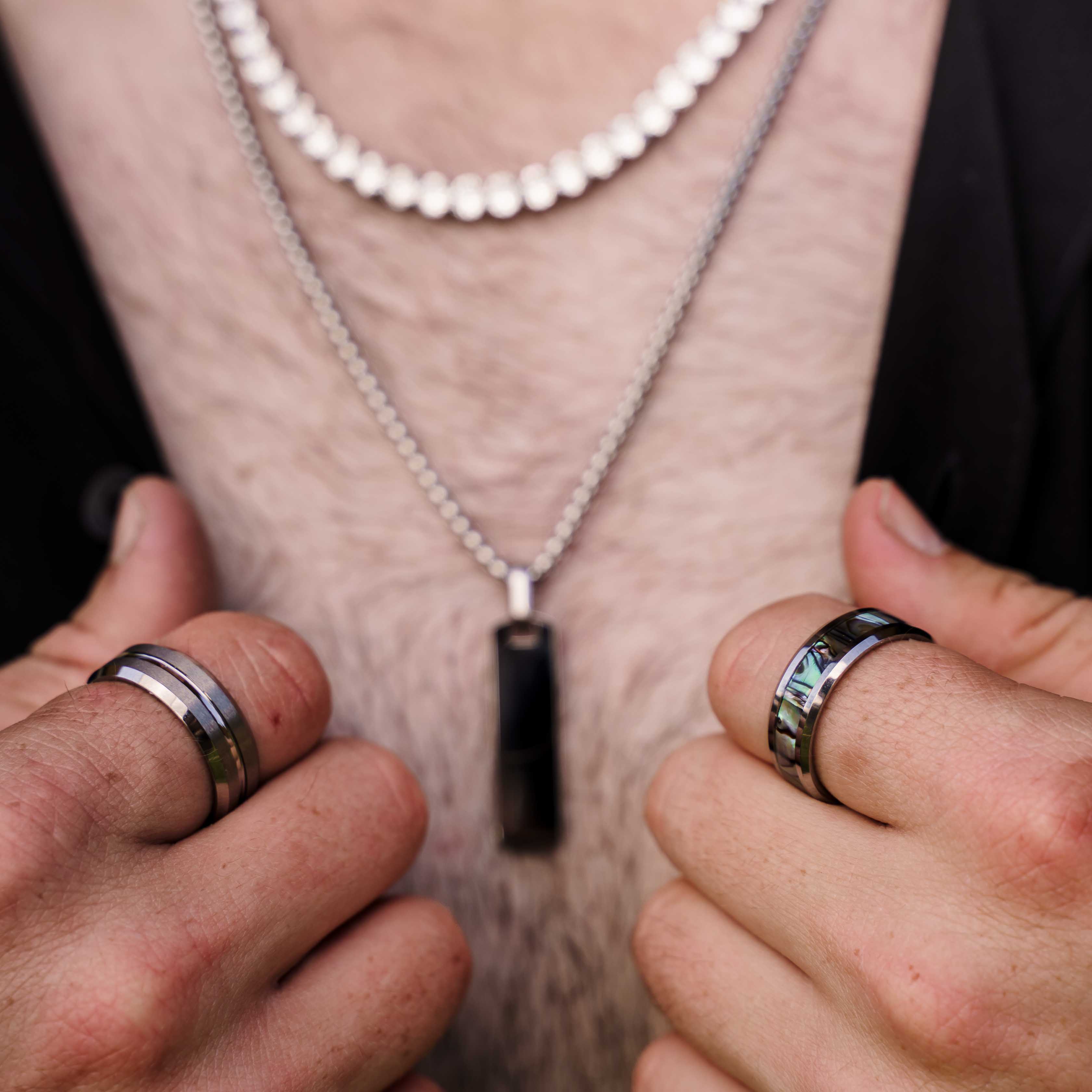 The Whirlwind - Silver Abalone Tungsten Ring