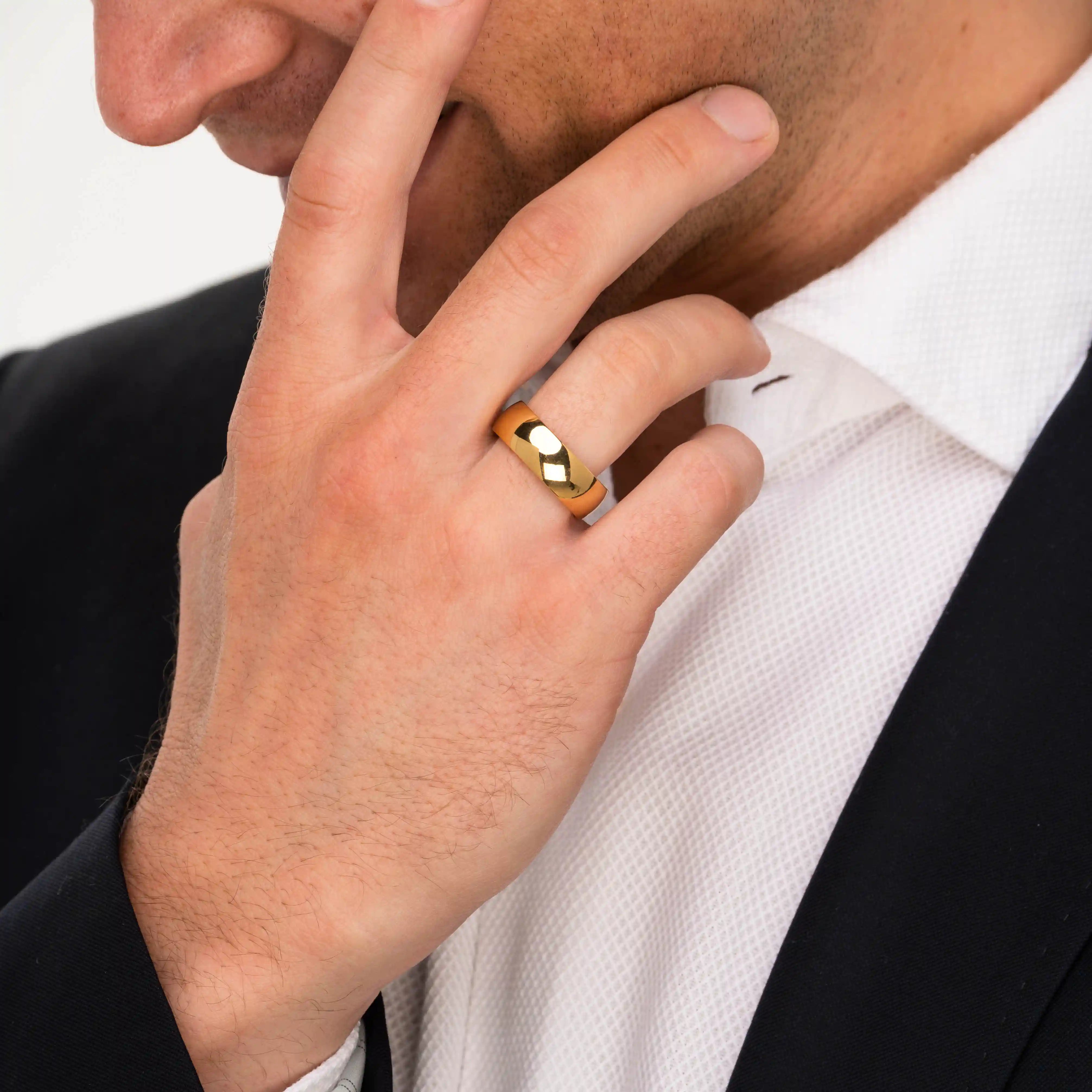 The Bond - Gold 8mm Tungsten Gloss Finish Curved Ring