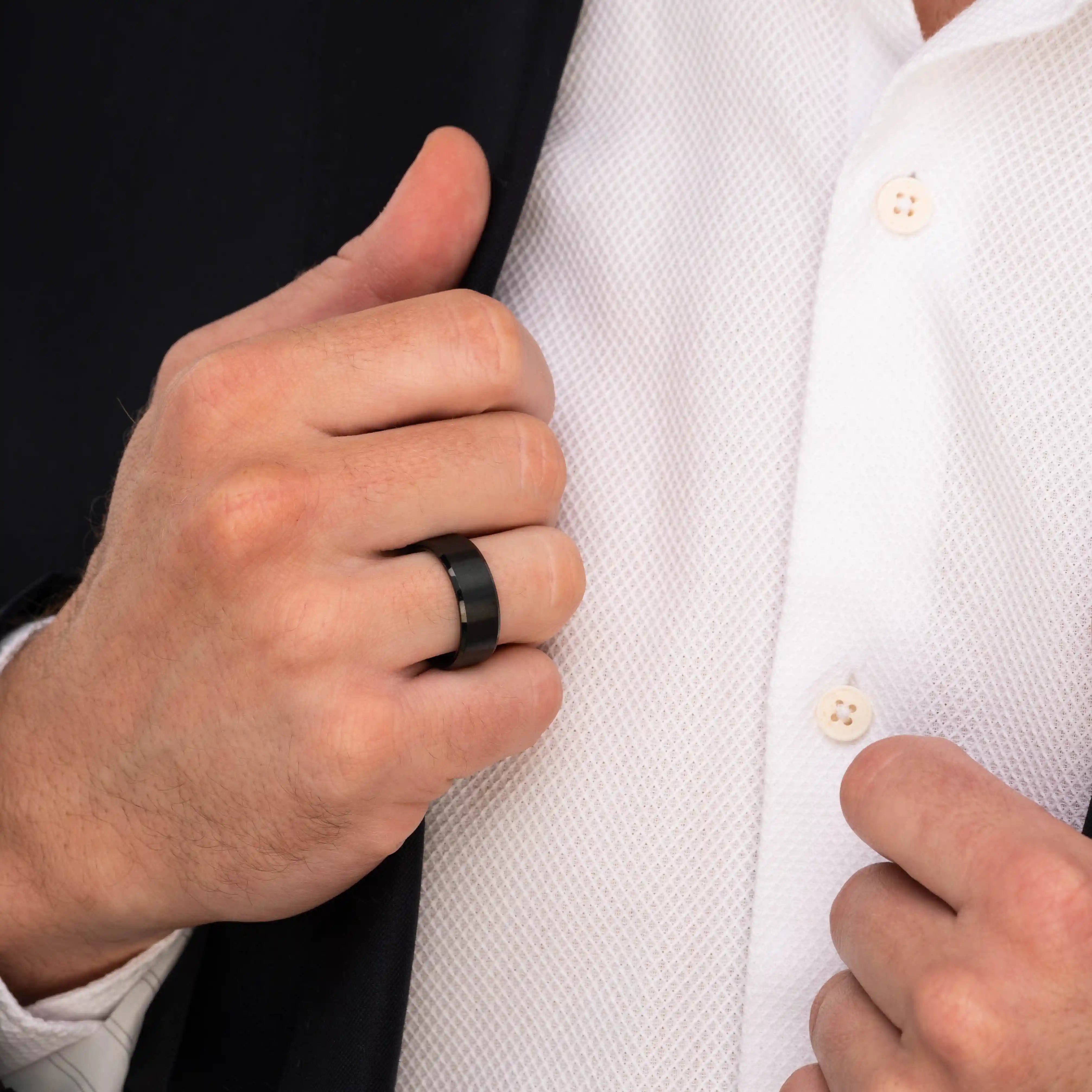 The Darknight - Black 8mm Brushed Tungsten Beveled Ring