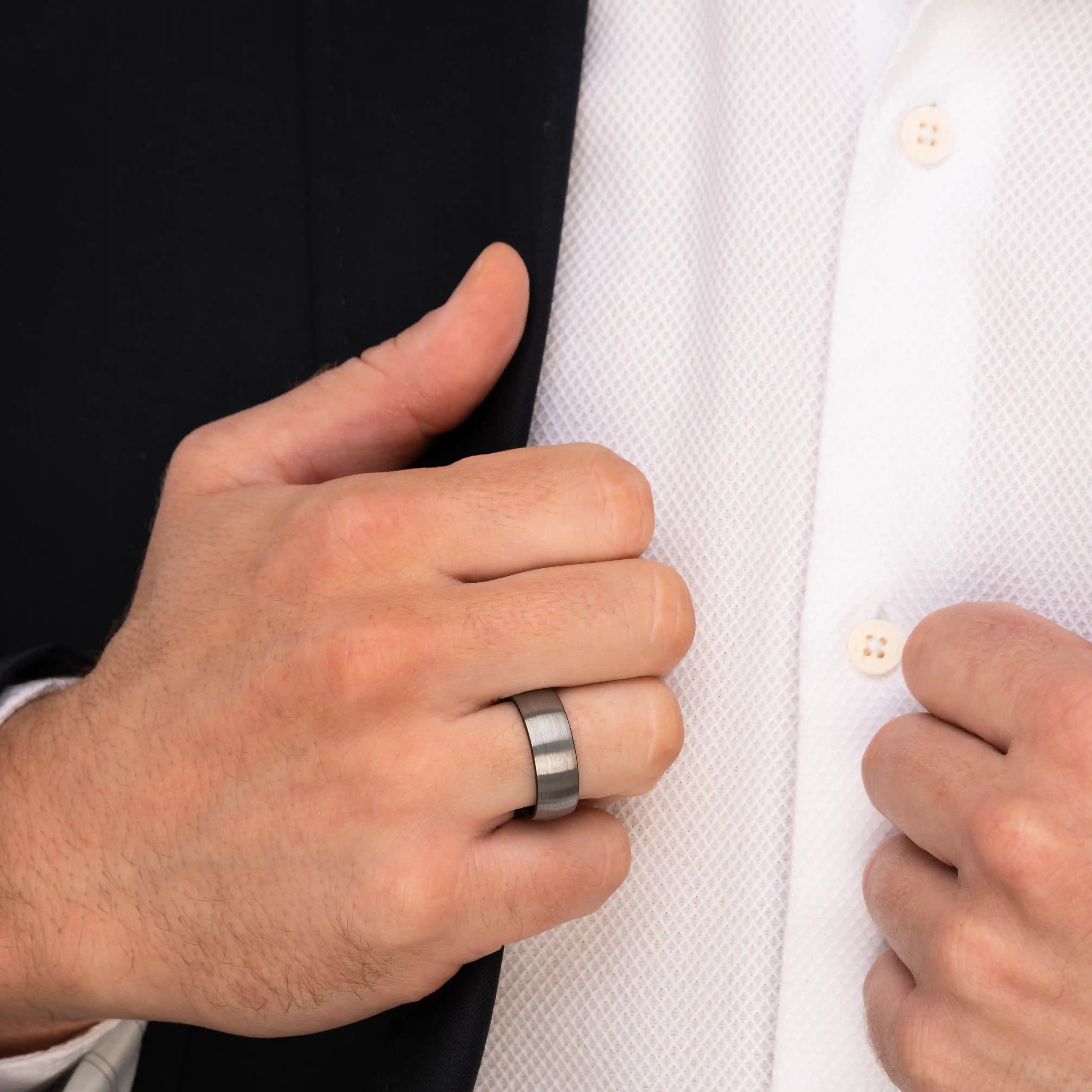 The Eloquent - Silver 8mm Brushed Tungsten Ring