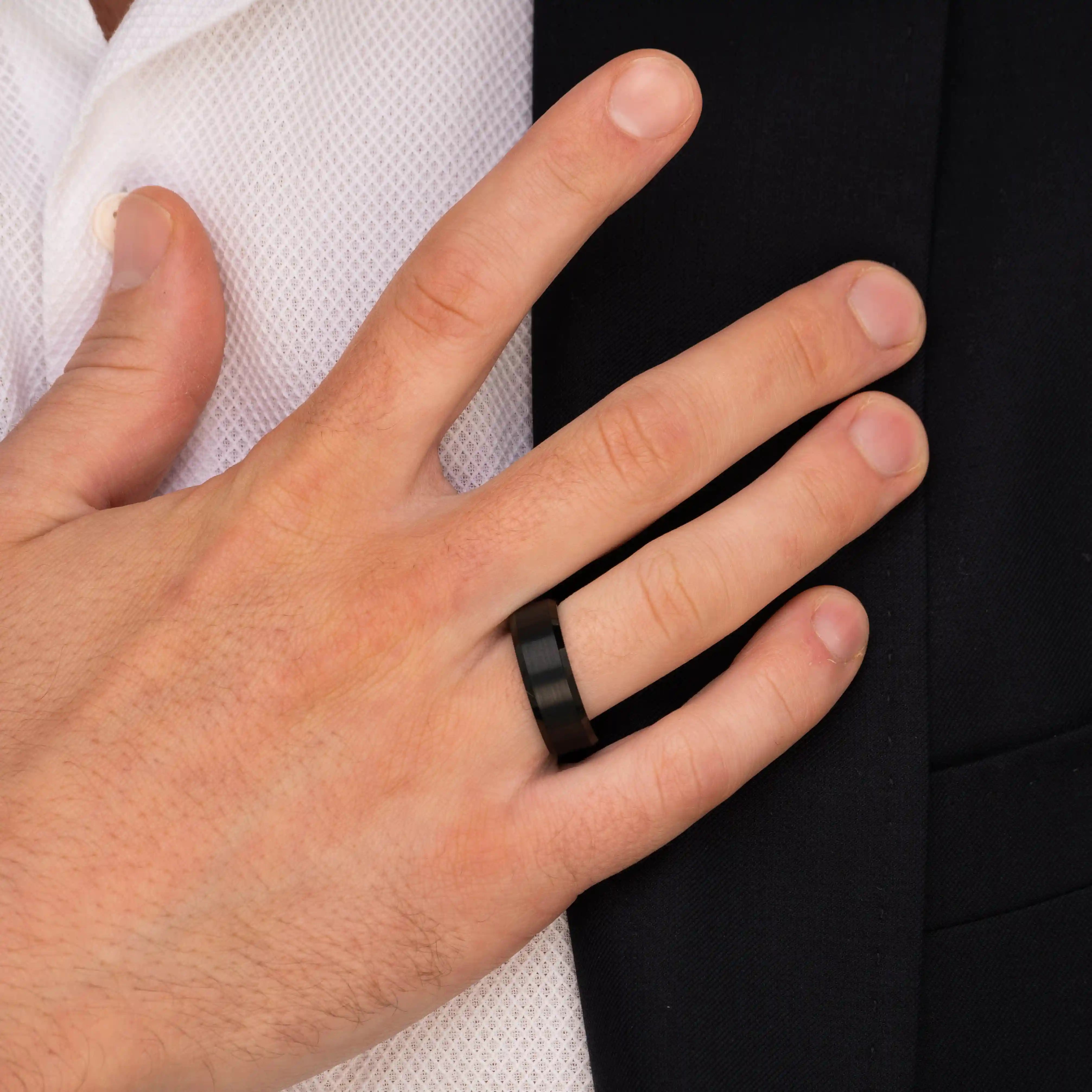 The Darknight - Black 8mm Brushed Tungsten Beveled Ring