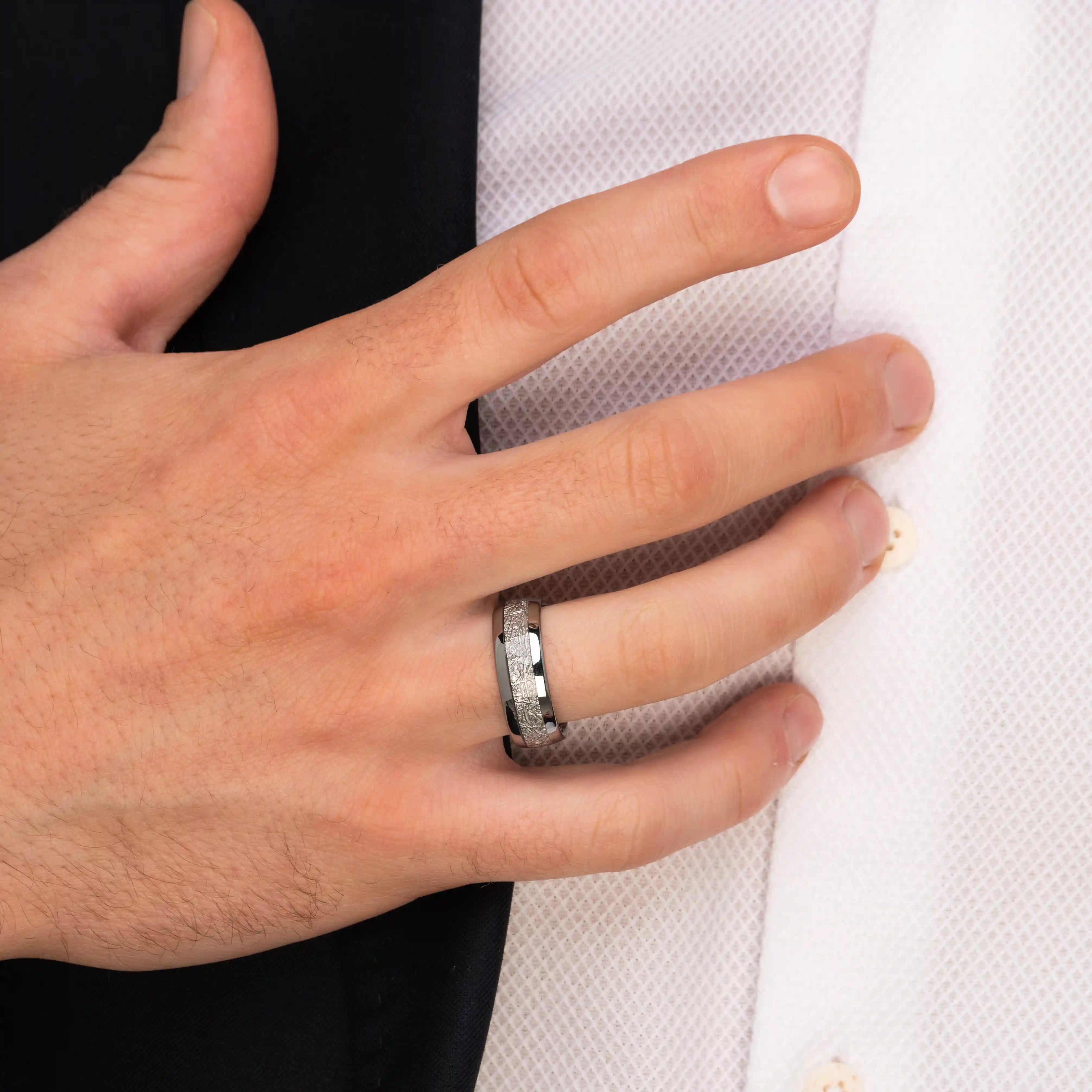 The Eternal - Silver 8mm Meteorite Tungsten Ring