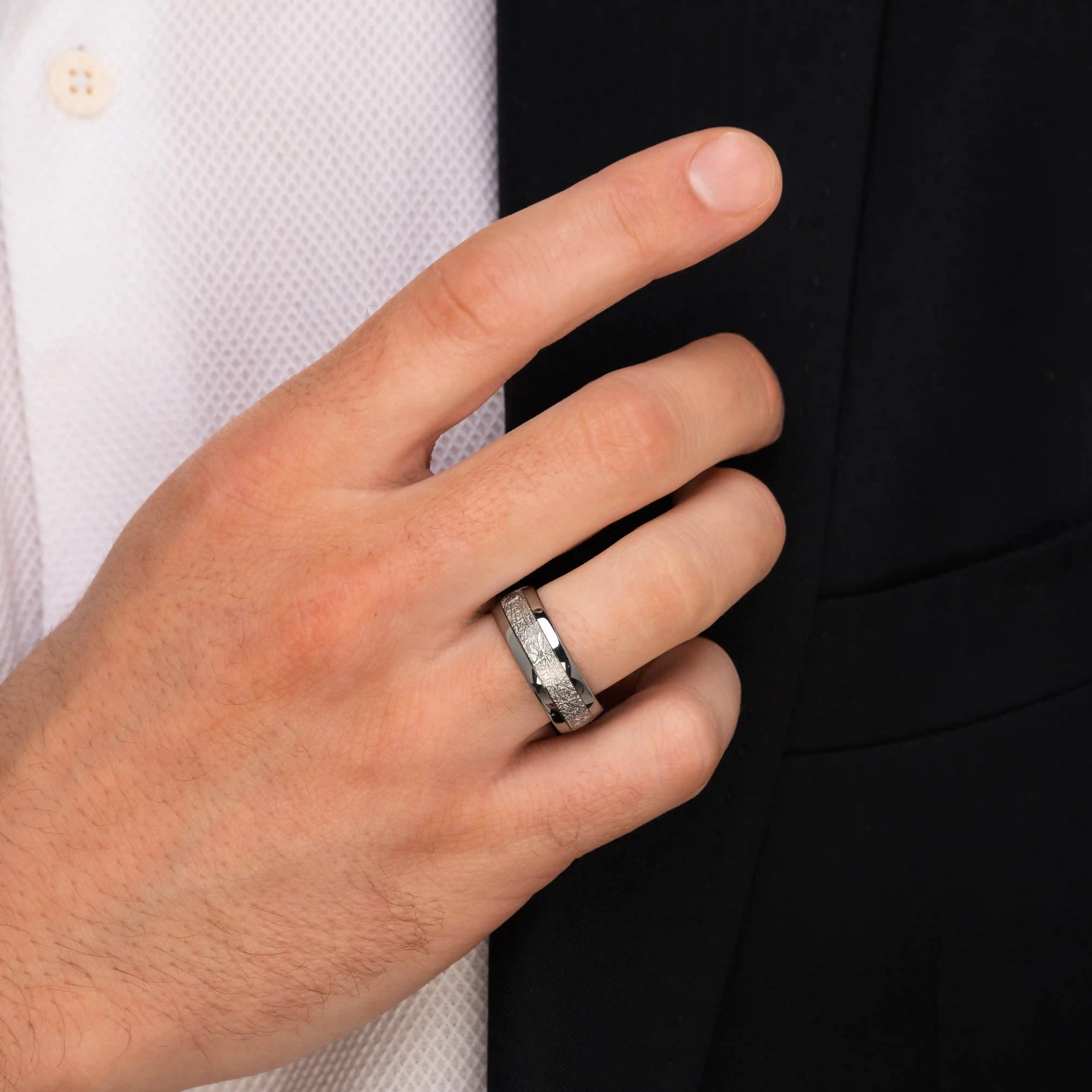 The Eternal - Silver 8mm Meteorite Tungsten Ring