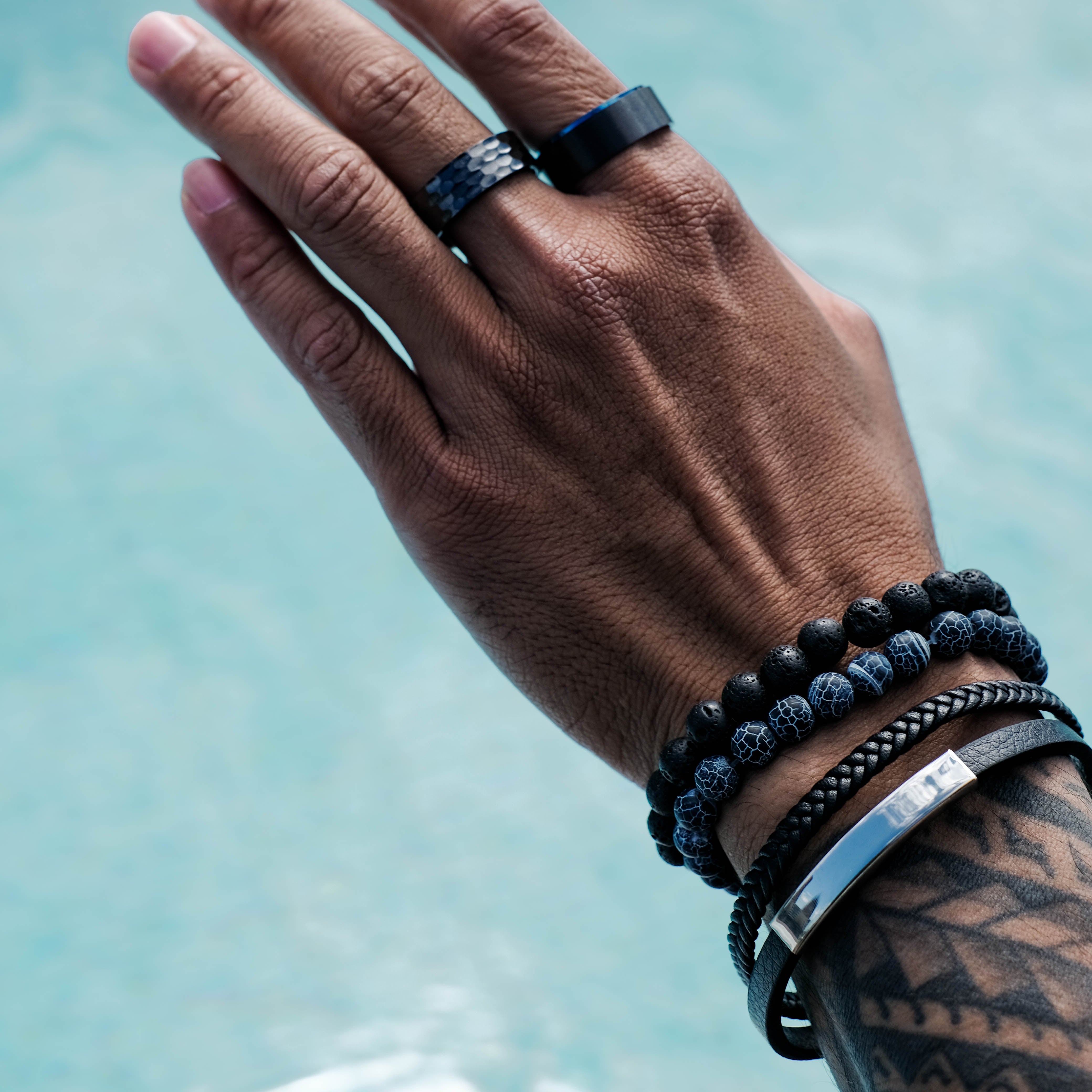 The Urban - Black Brushed Blue Edged Tungsten Ring