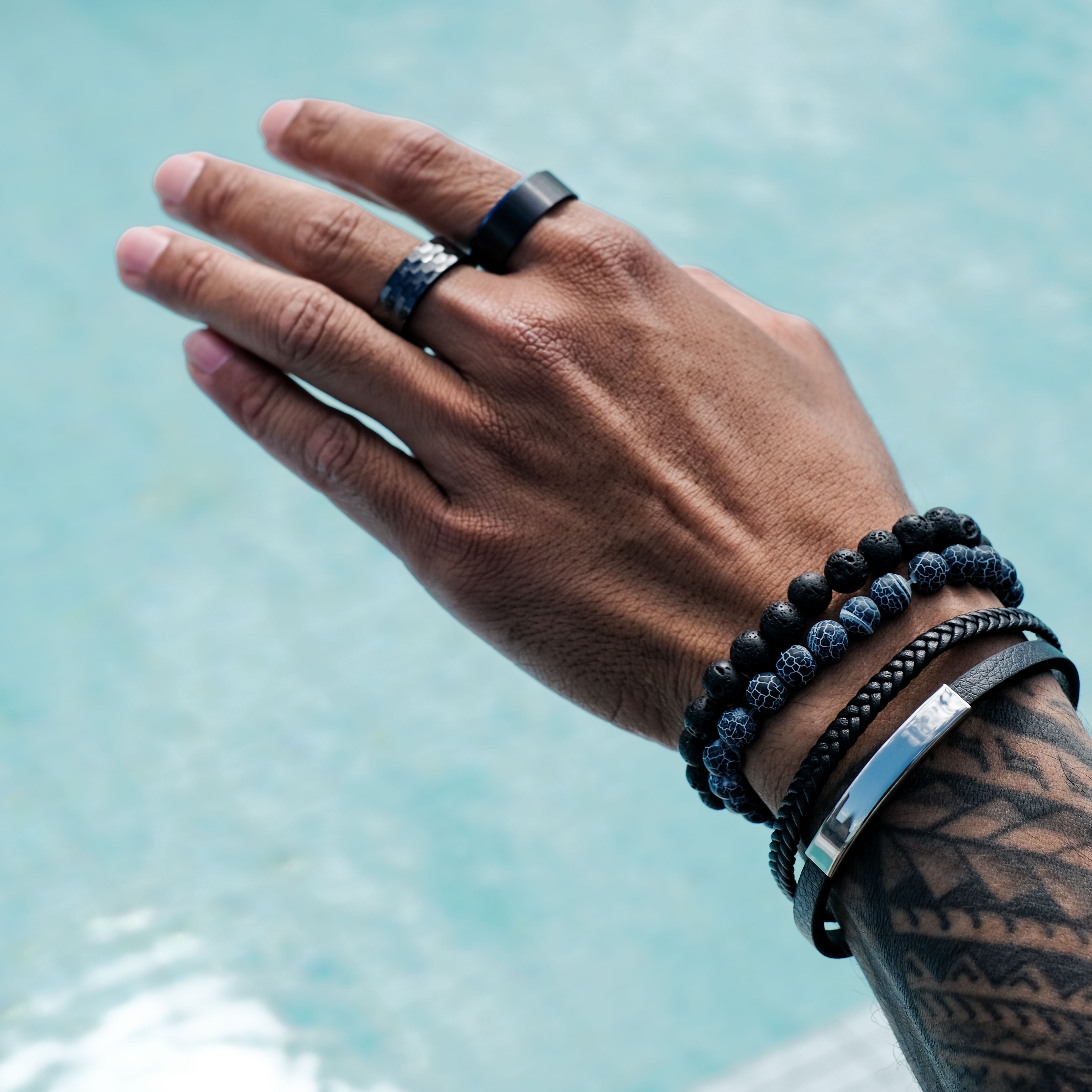 The Urban - Black Brushed Blue Edged Tungsten Ring