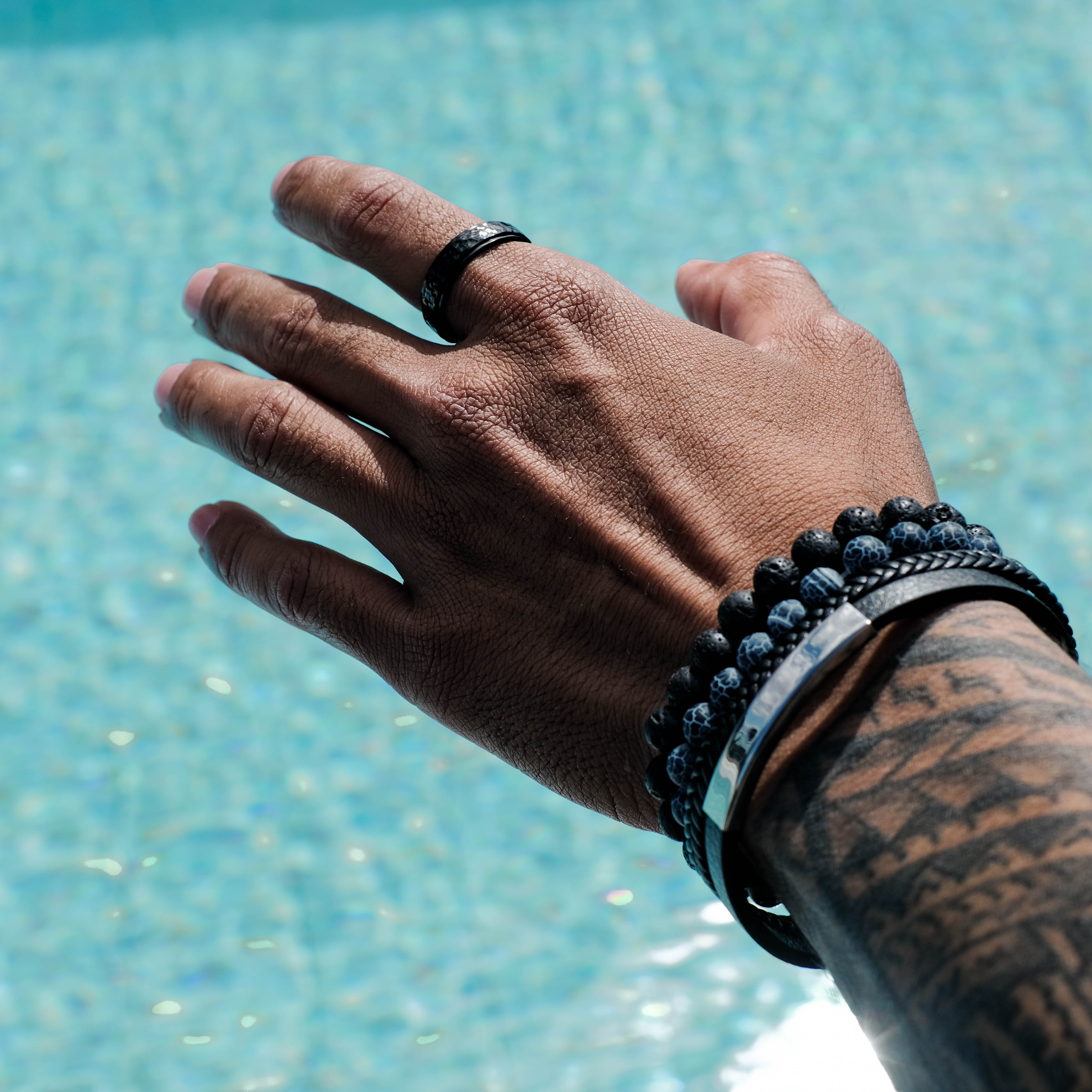 The Protector - Hammered Titanium Ring