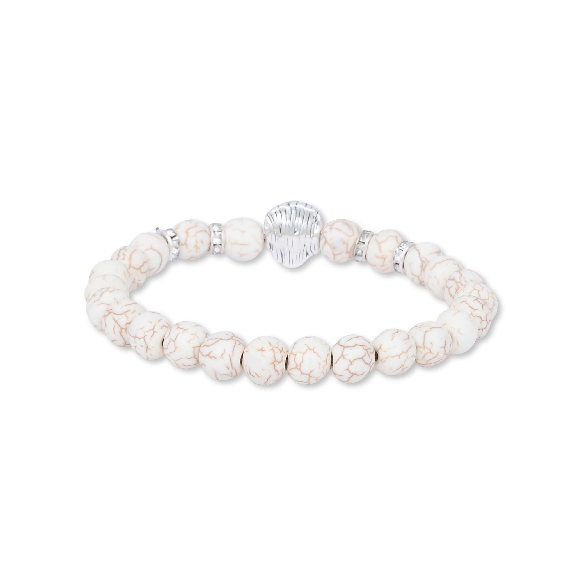 Silver Lion Marble Beaded Bracelet