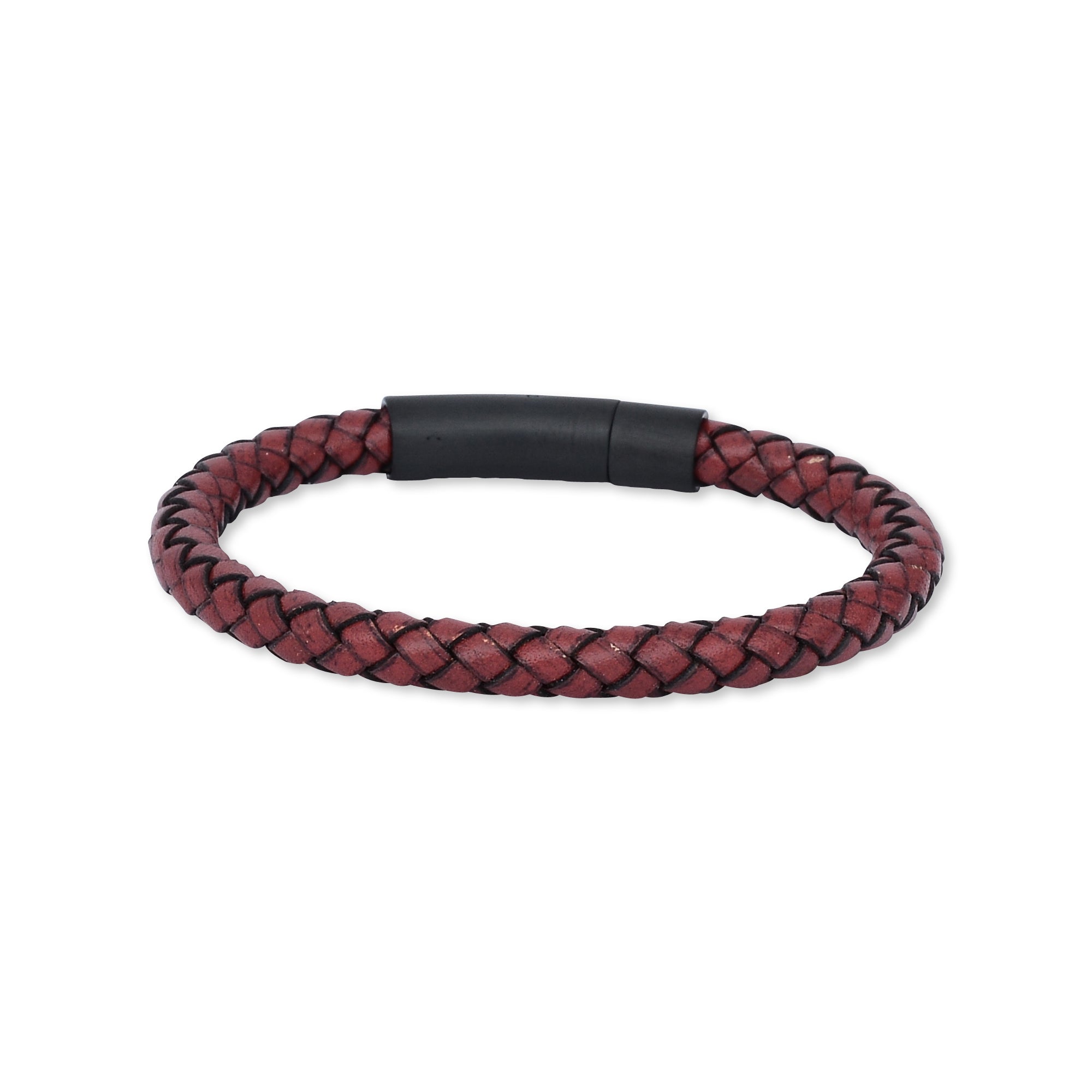 Burgundy Weave Stainless Steel Leather Bracelet