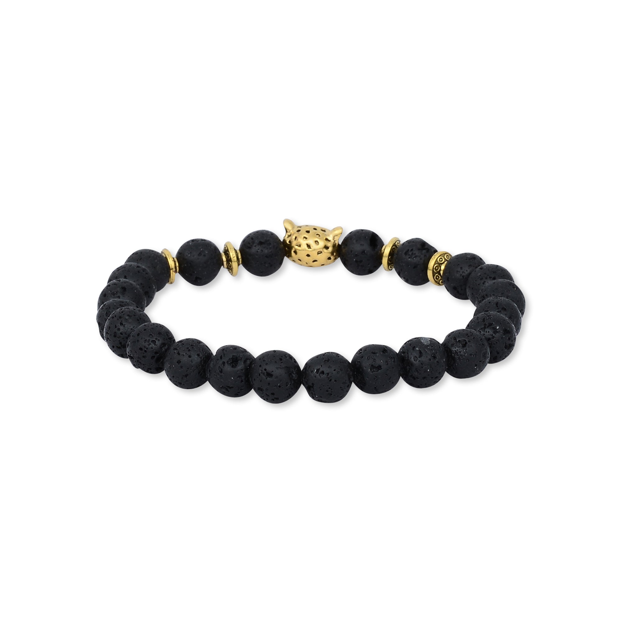 8mm Gold Panther Black Lava Bracelet