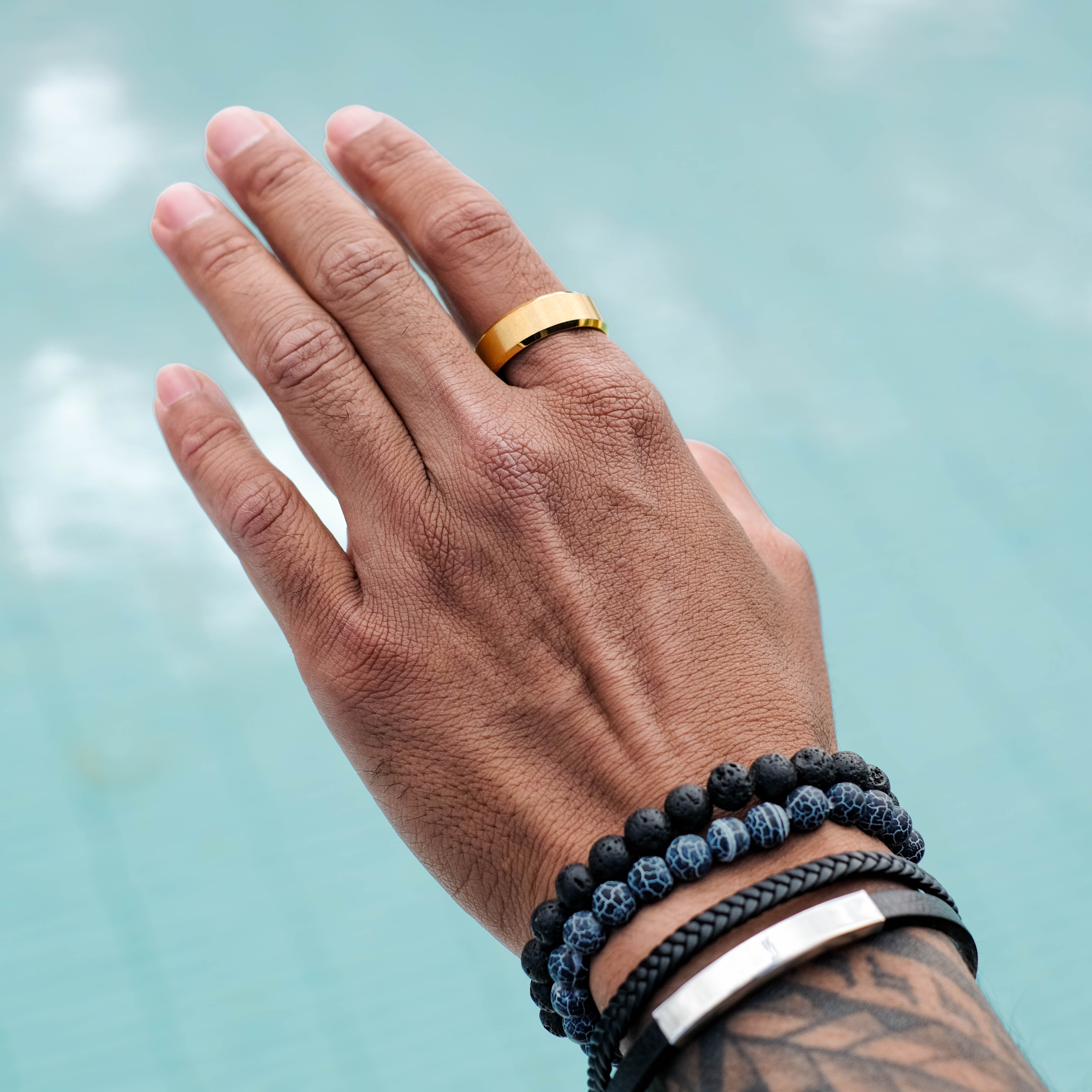 Black Layered Bar Braided Leather Bracelet