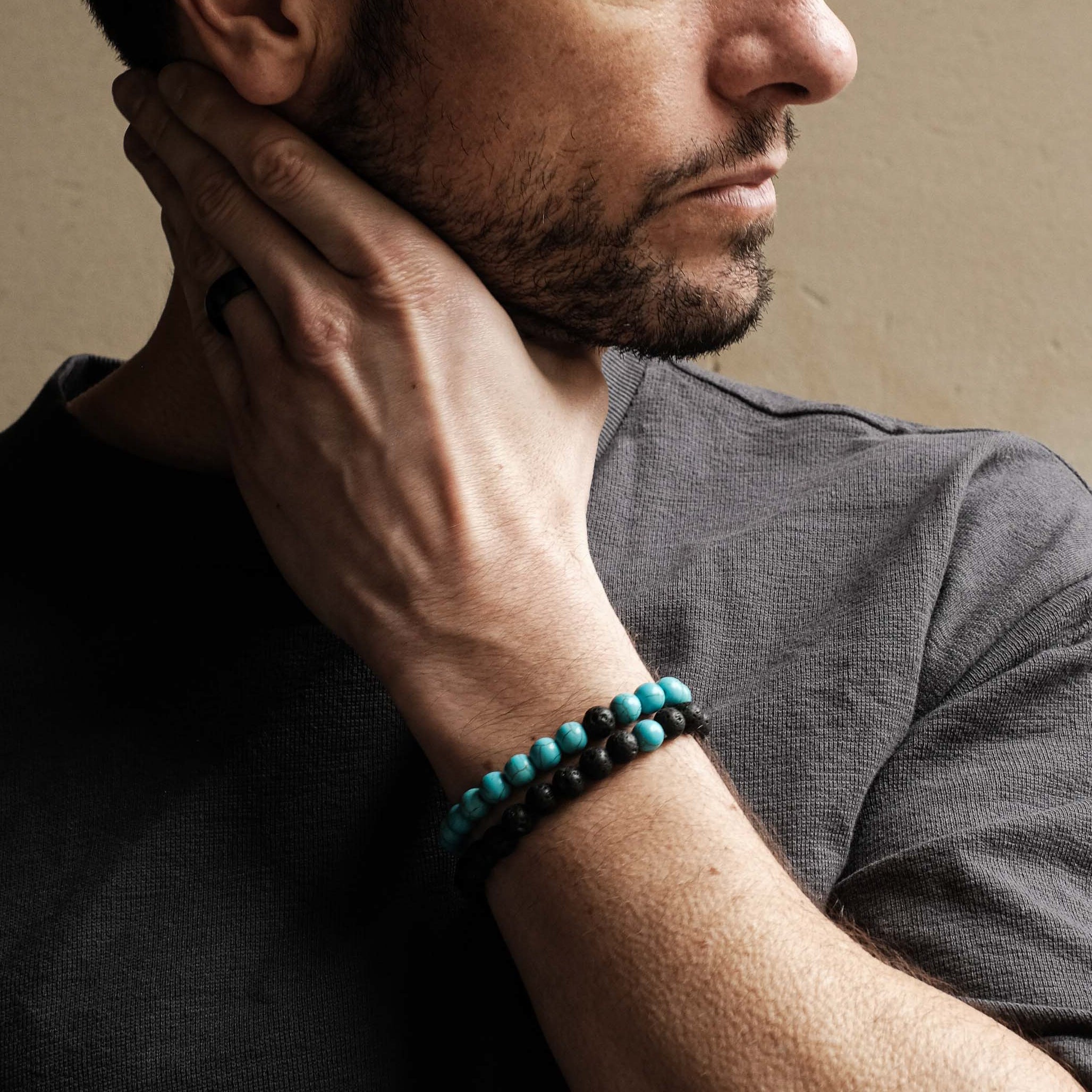 Turquoise & Black Lava Bracelet Set