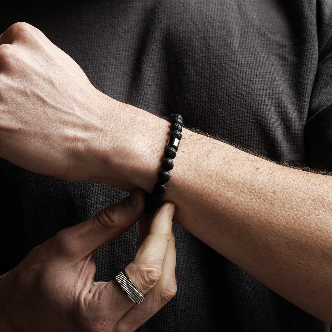 8mm Black Lava Hematite Bracelet