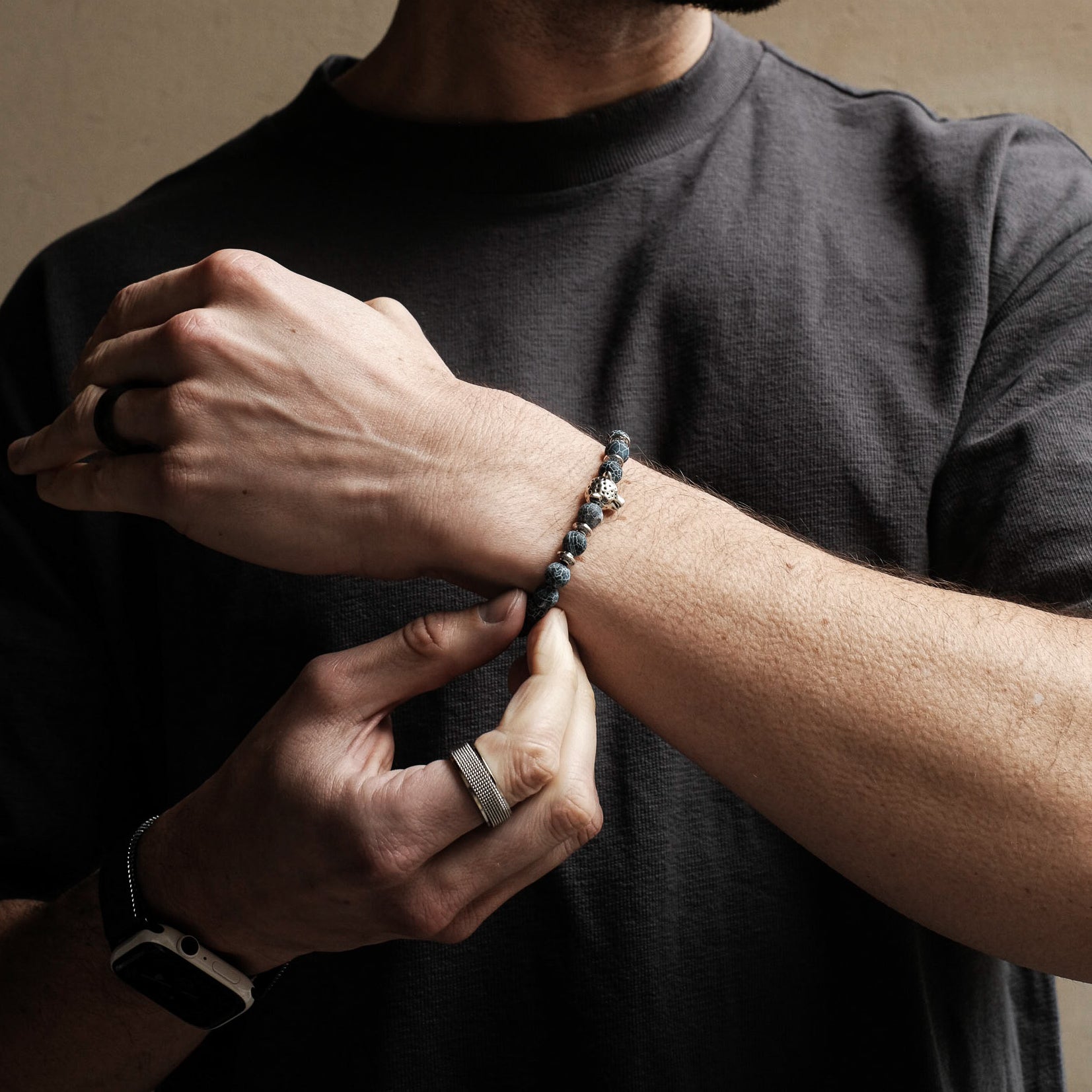 8mm Panther Blue Agate Bracelet