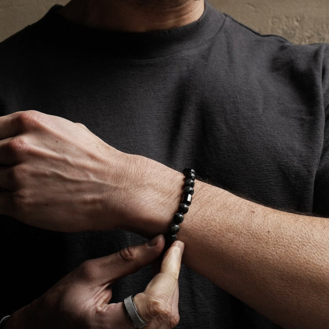 8mm Grey Marble Hematite Bracelet