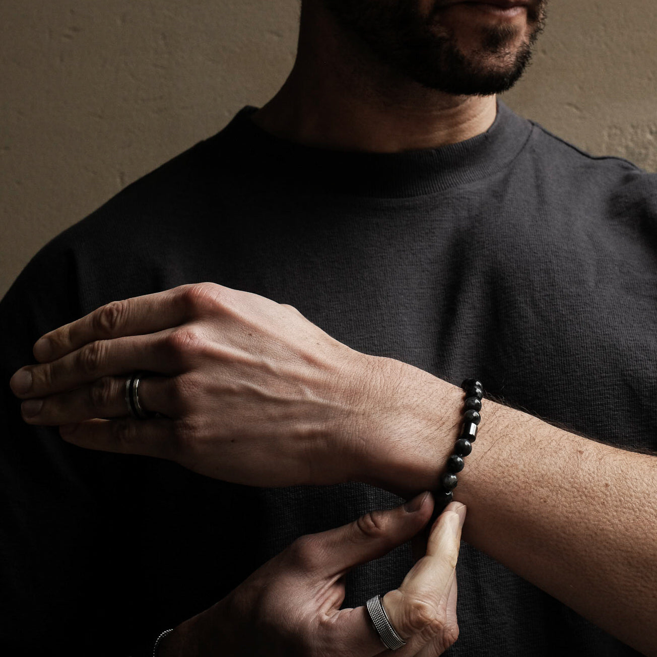 8mm Grey Marble Hematite Bracelet