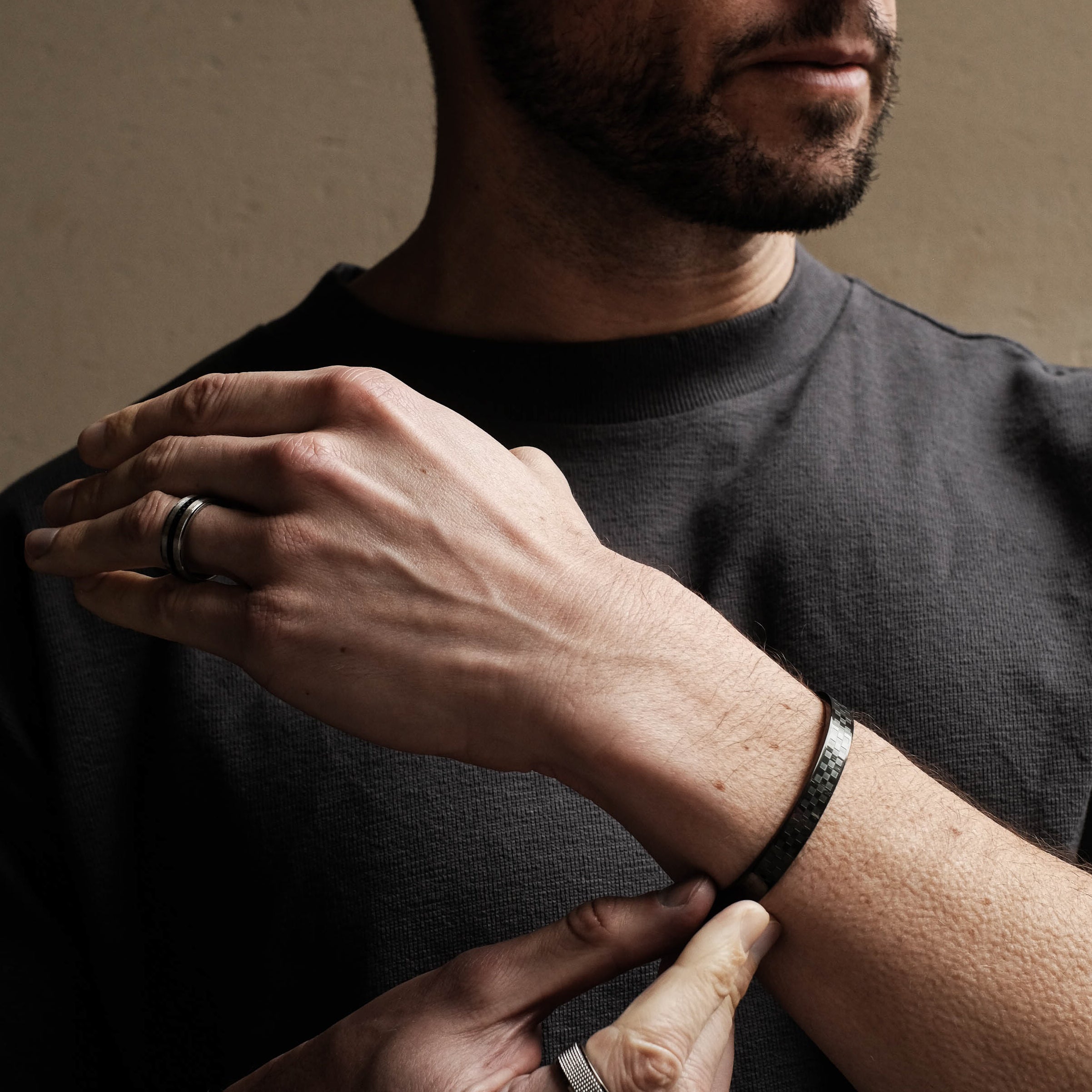 Black Checkered Stainless Steel Bangle