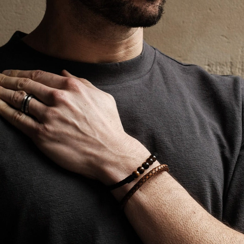 Yellow Tiger Eye Leather Magnetic Bracelet