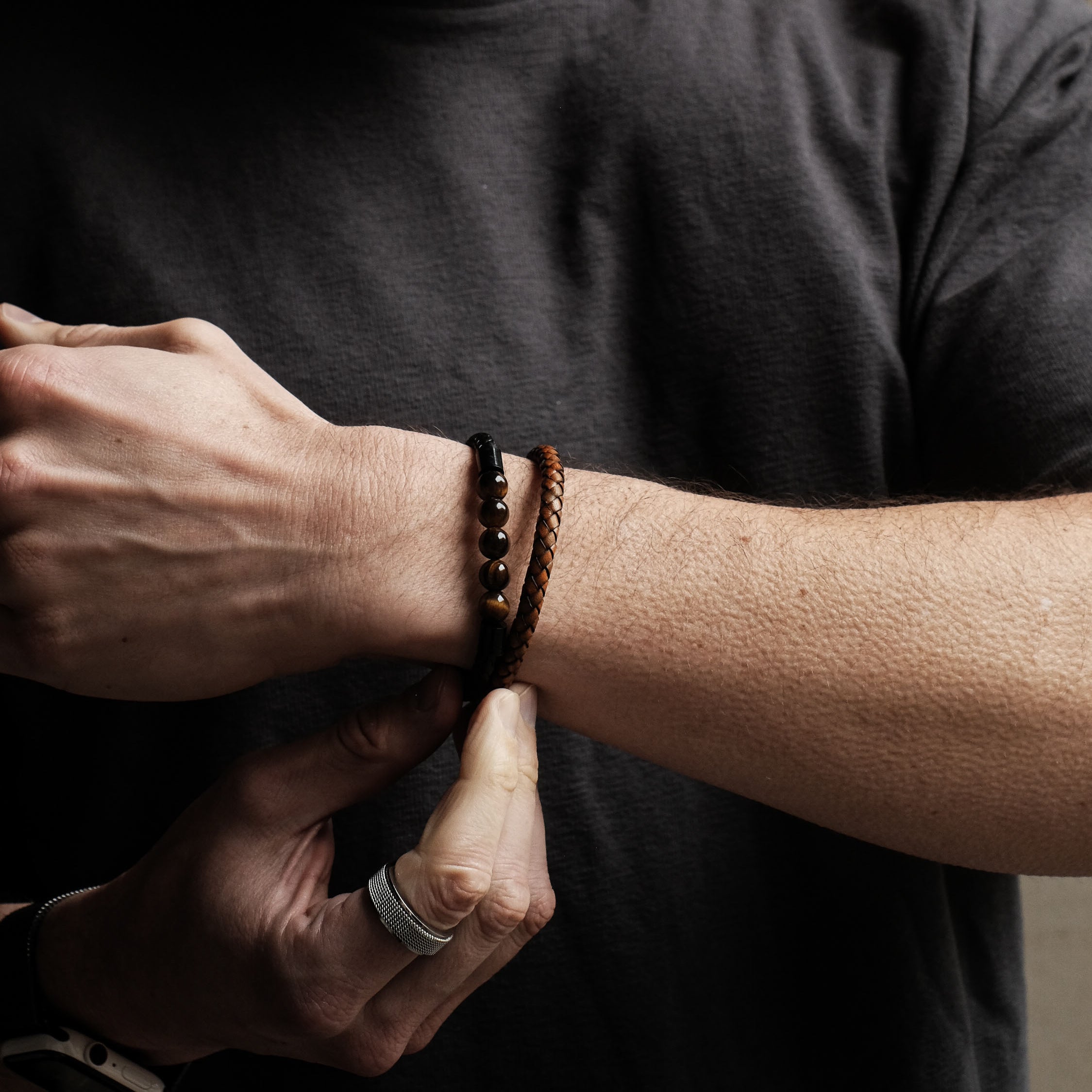 Yellow Tiger Eye Leather Magnetic Bracelet