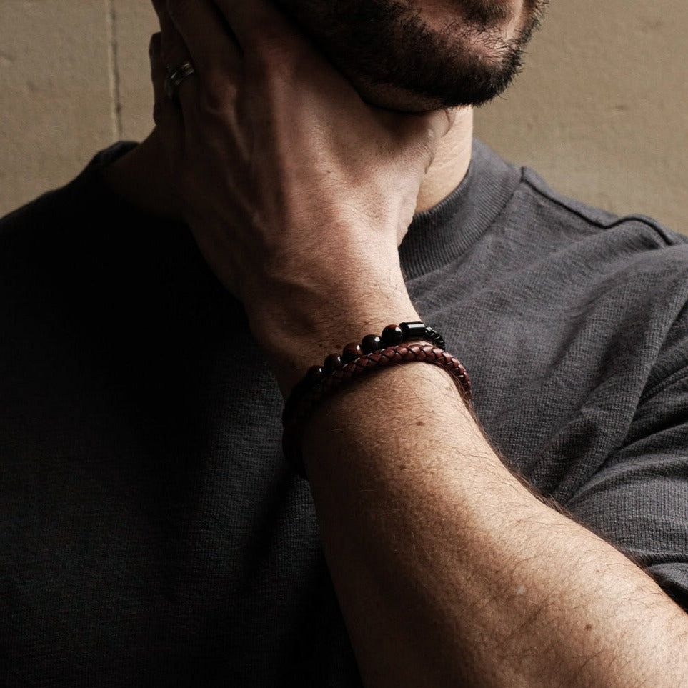 Brown Tiger Eye Leather Magnetic Bracelet