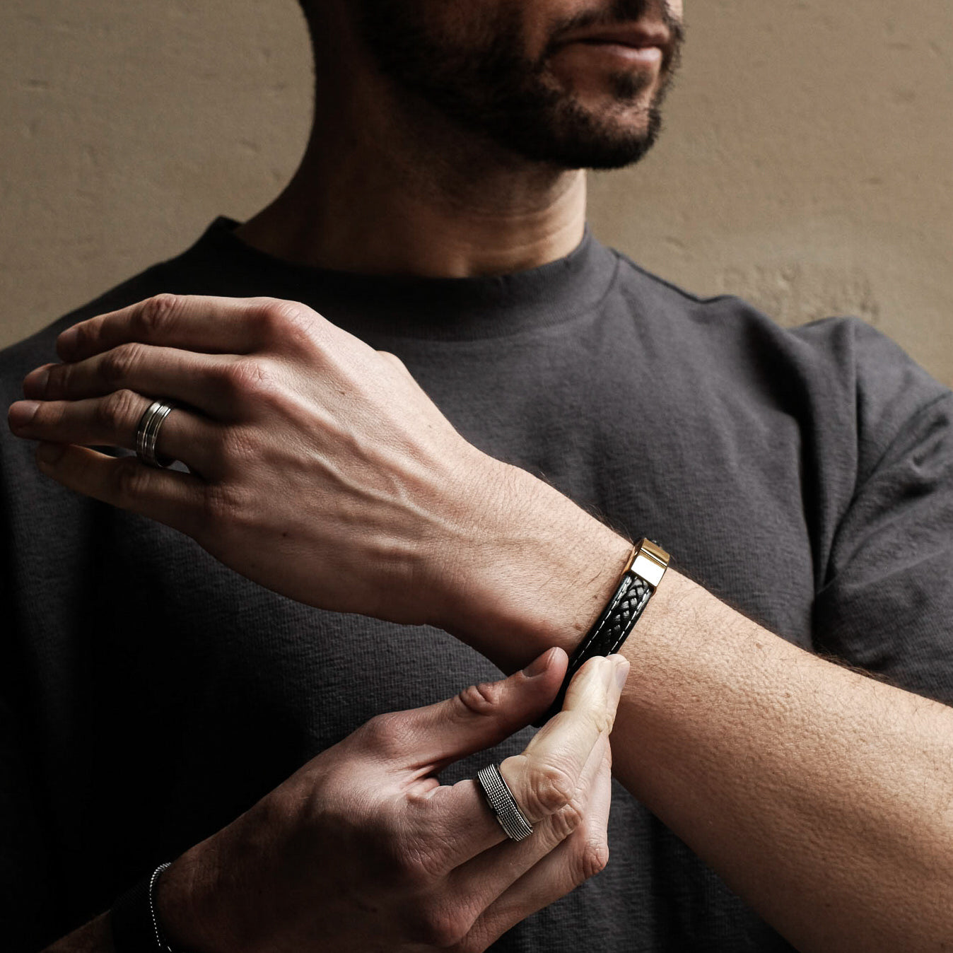 Black Braided Gold Stainless Steel Bracelet