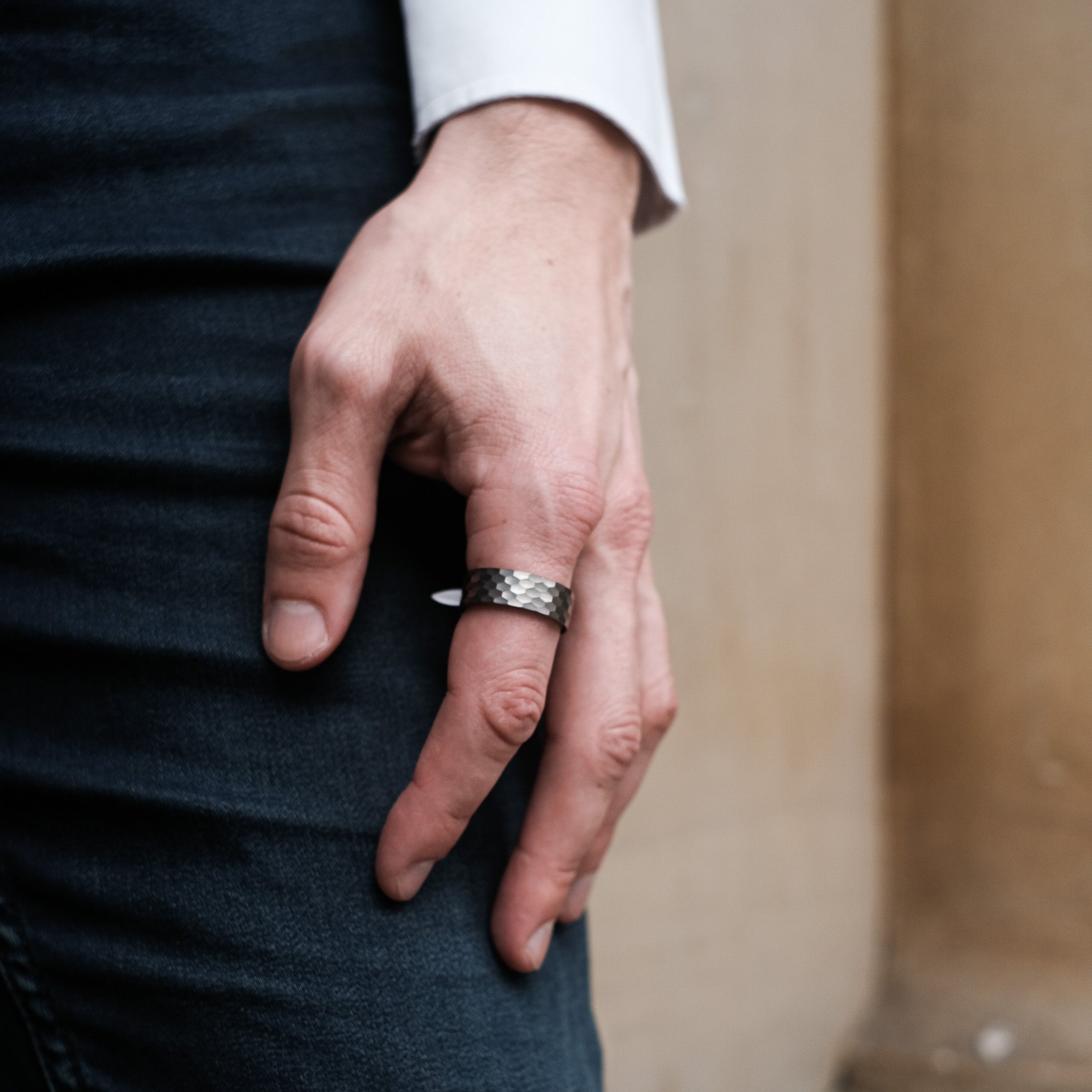 The Armstrong - Silver Hammered Tungsten Koa Wood Ring