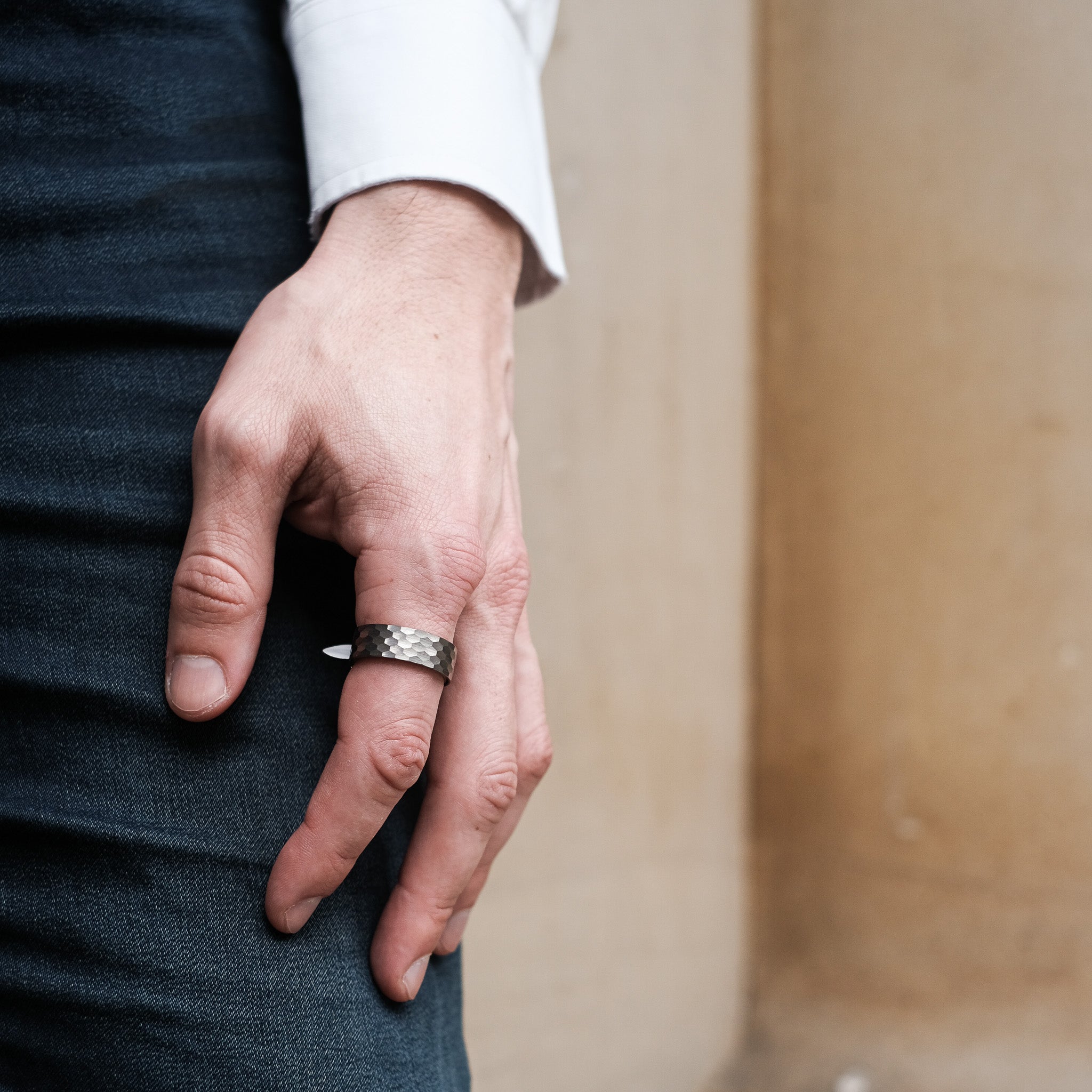 The Armstrong - Silver Hammered Tungsten Koa Wood Ring