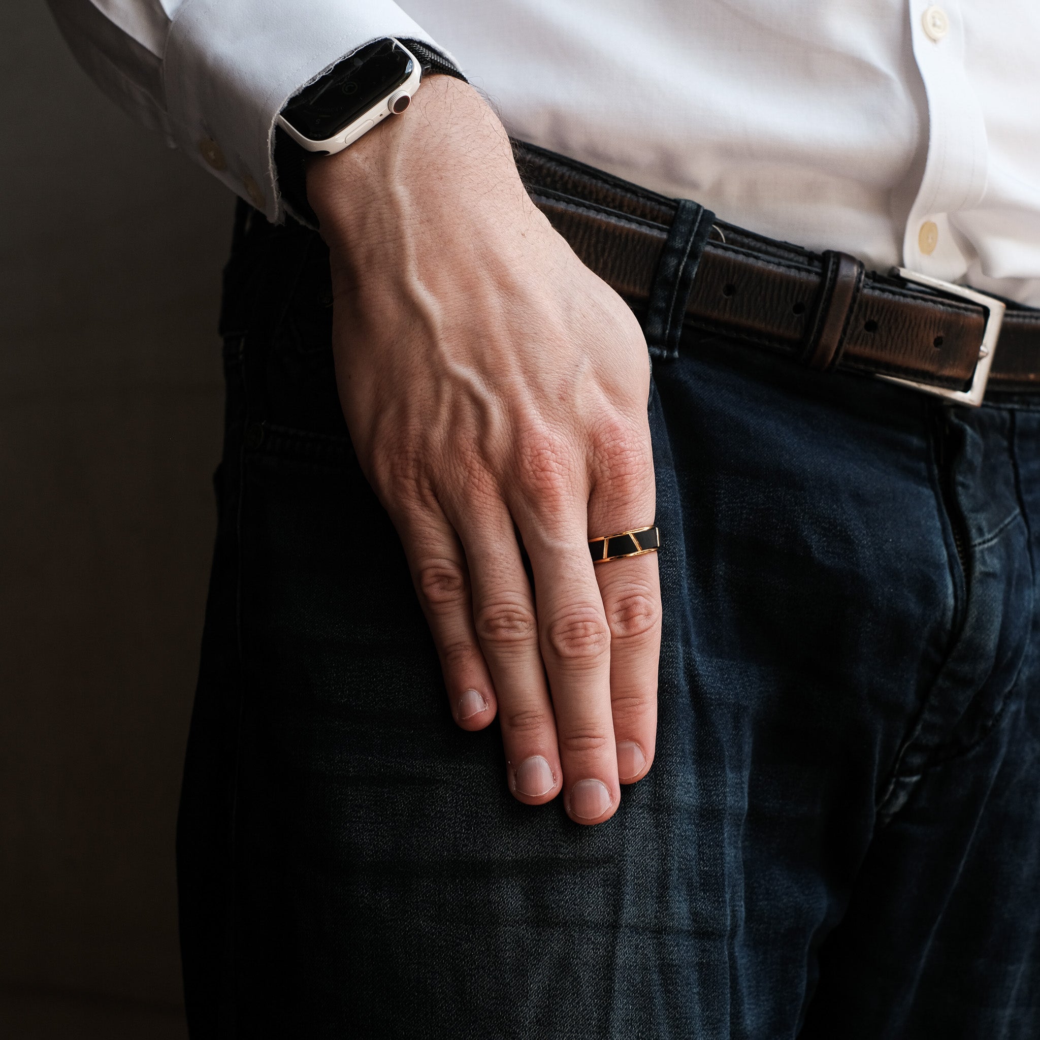 The Panther - Black Brushed Gold Inlay Tungsten Ring